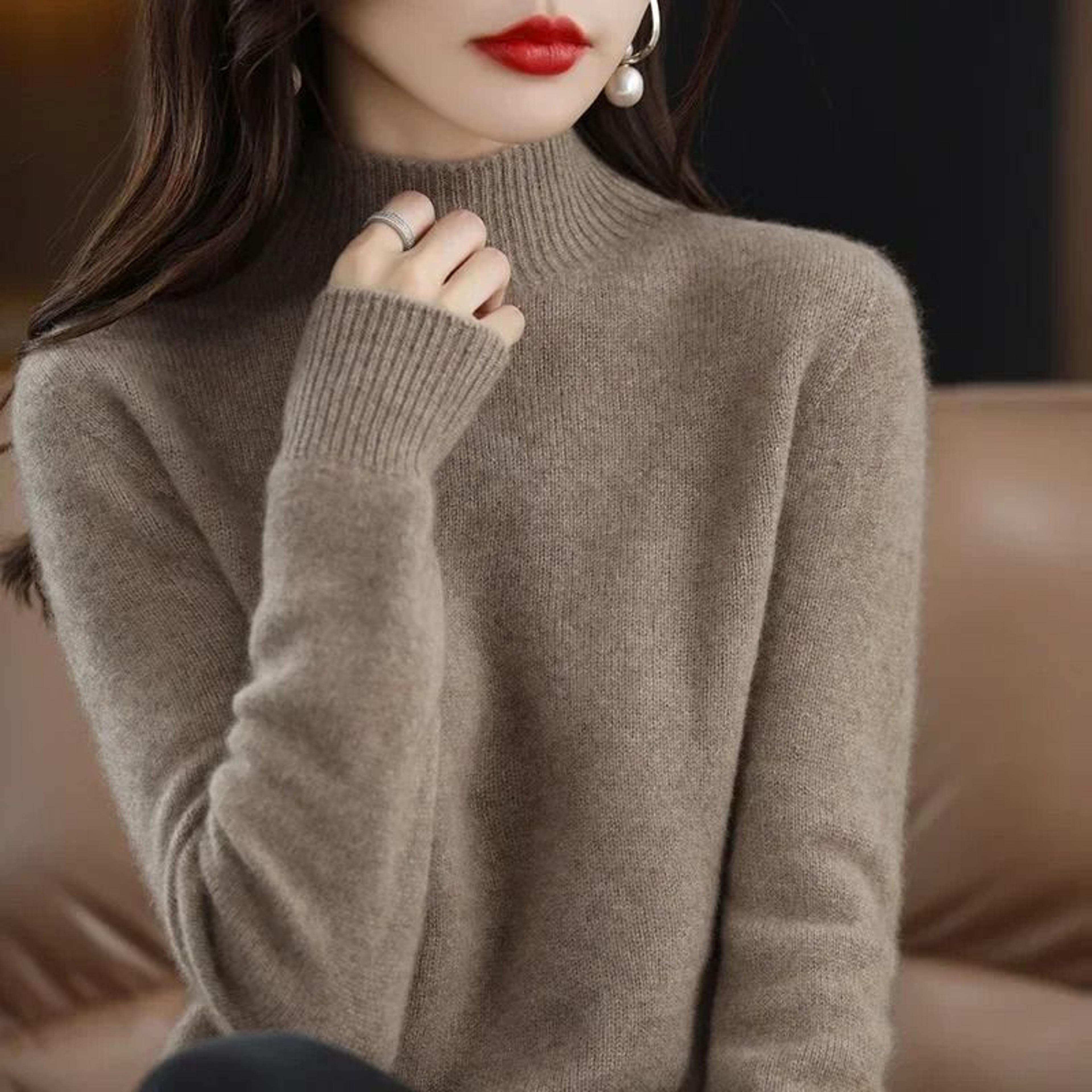 Womens Korean Knit Sweater Half High Neck Long Sleeve Pullover Soft Warm Autumn Winter Top 12