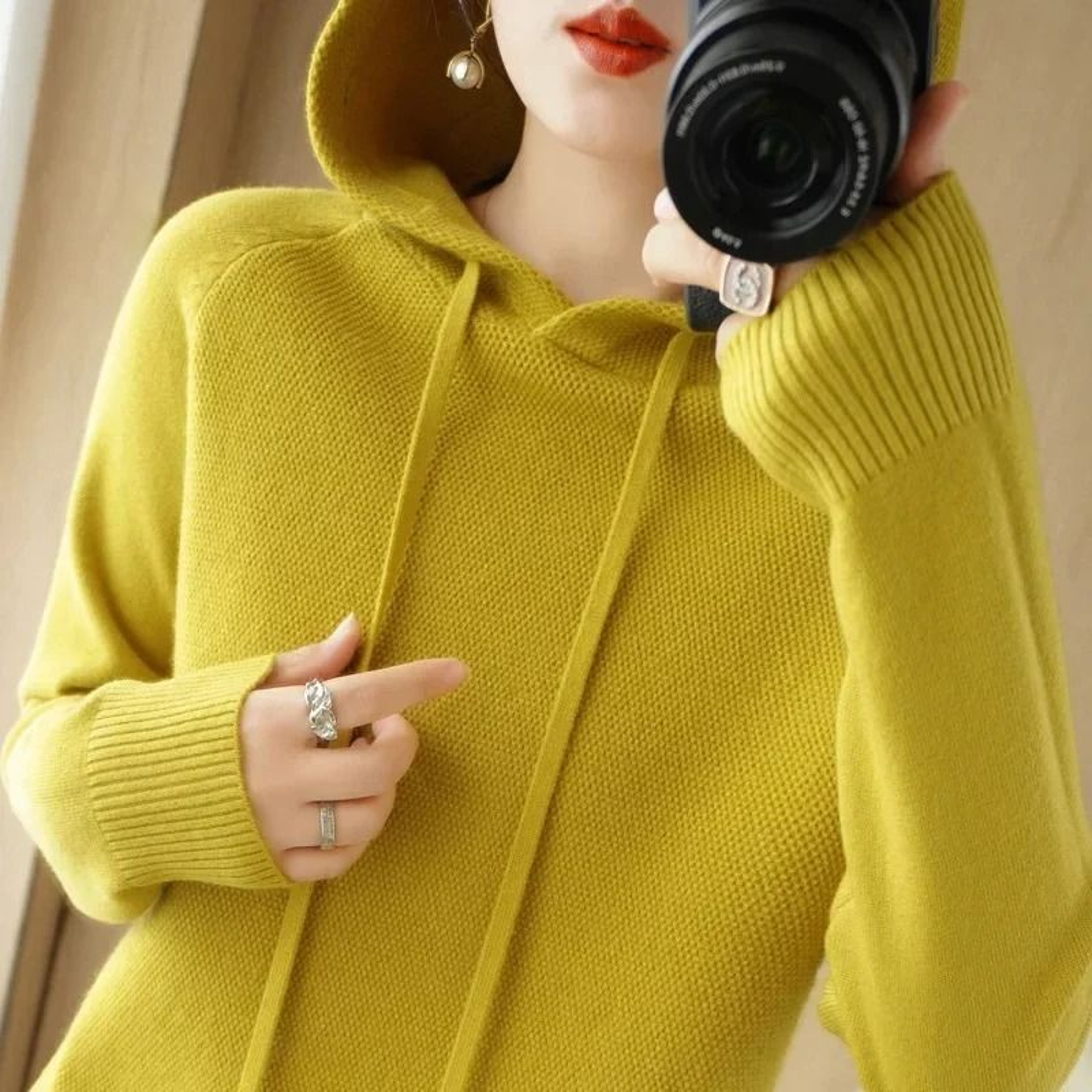Womens Hooded Knit Sweater Korean Style Casual Pullover Hoodie Warm Long Sleeve Autumn Winter Top 16