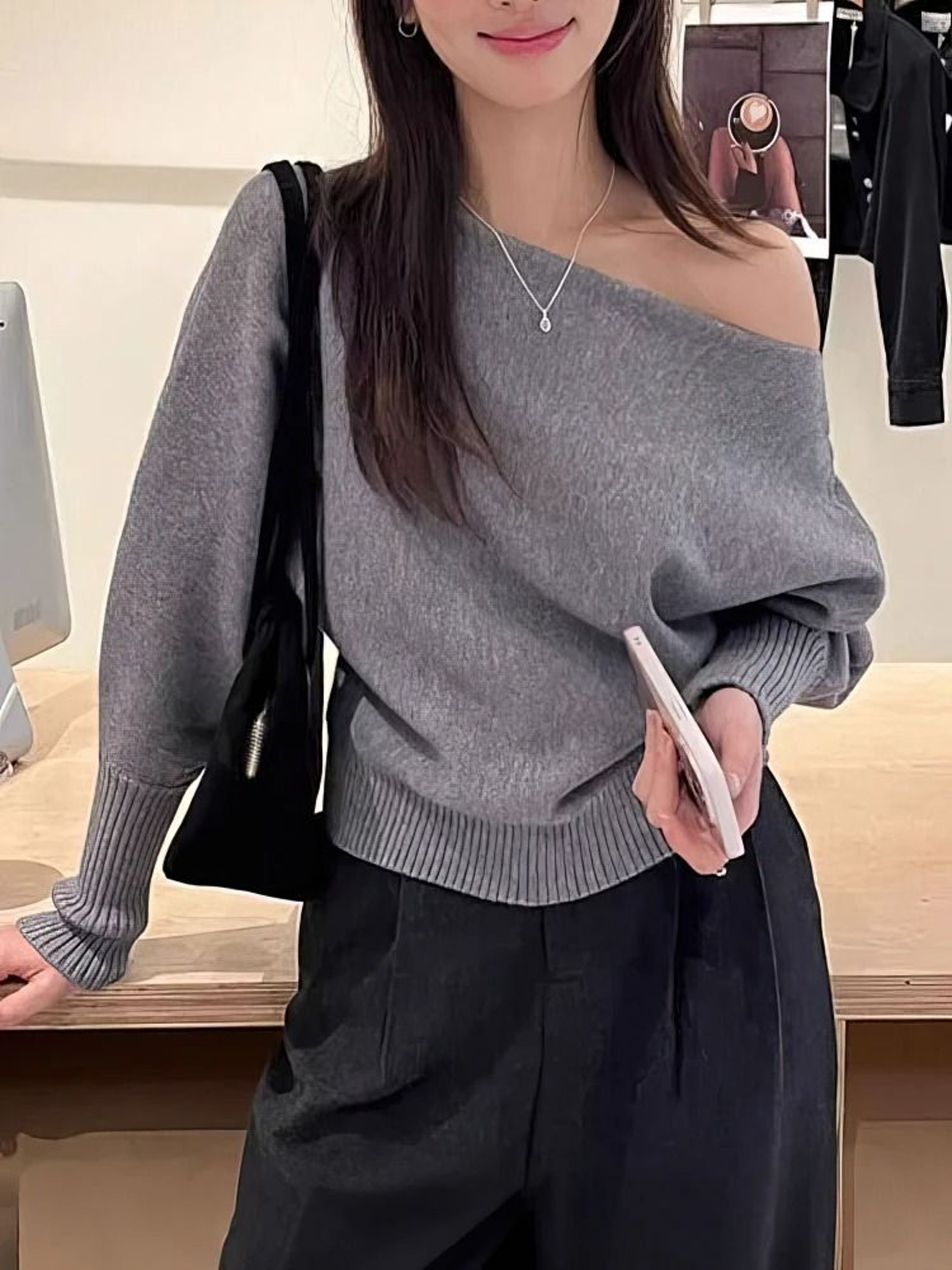 Womens Batwing Knit Sweater Off Shoulder Loose Korean Pullover Thick Long Sleeve Autumn Winter Top 0