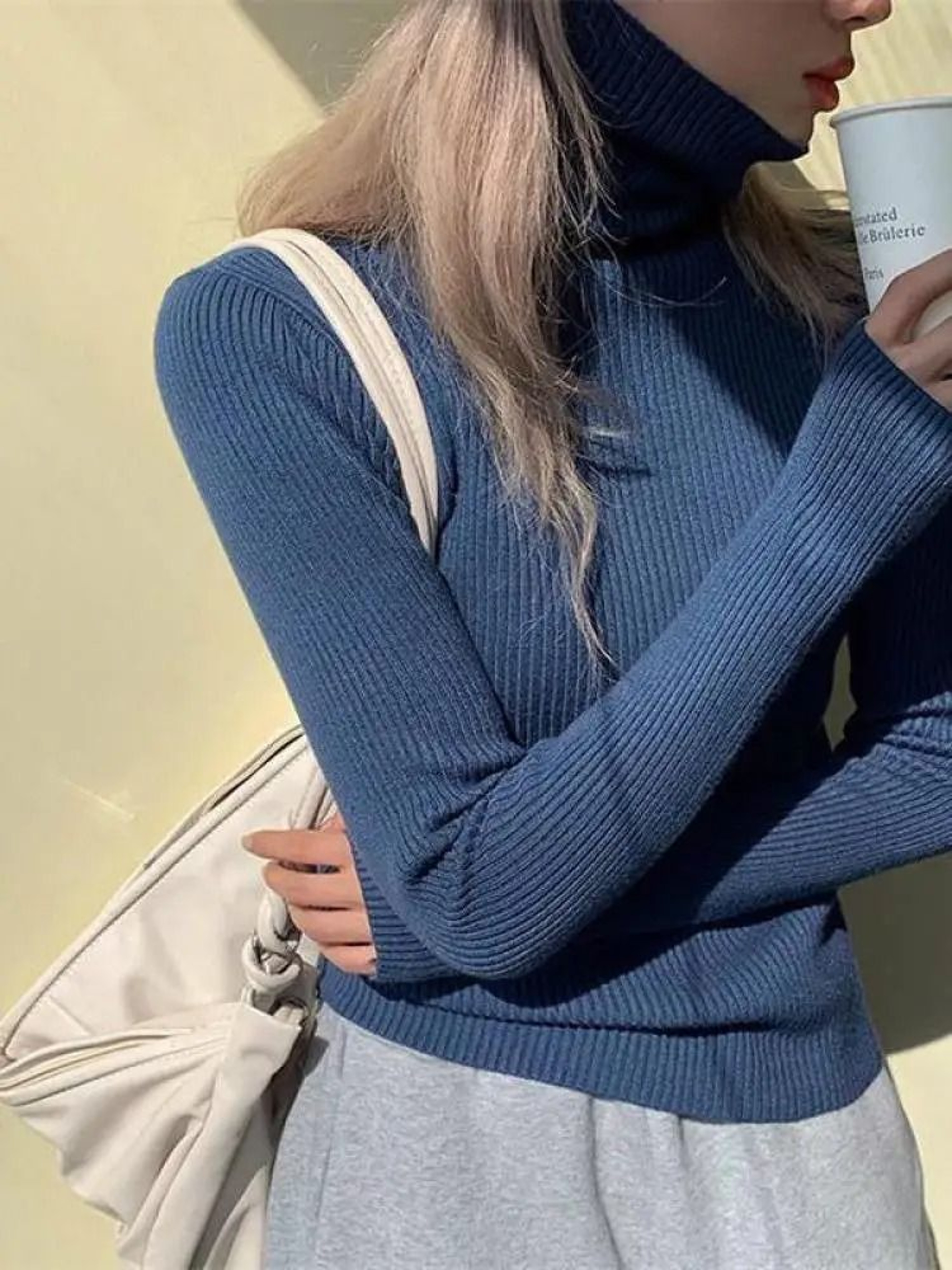 Womens Turtleneck Knit Sweater Korean Style Thumb Hole Pullover Warm Casual Autumn Winter Top 9