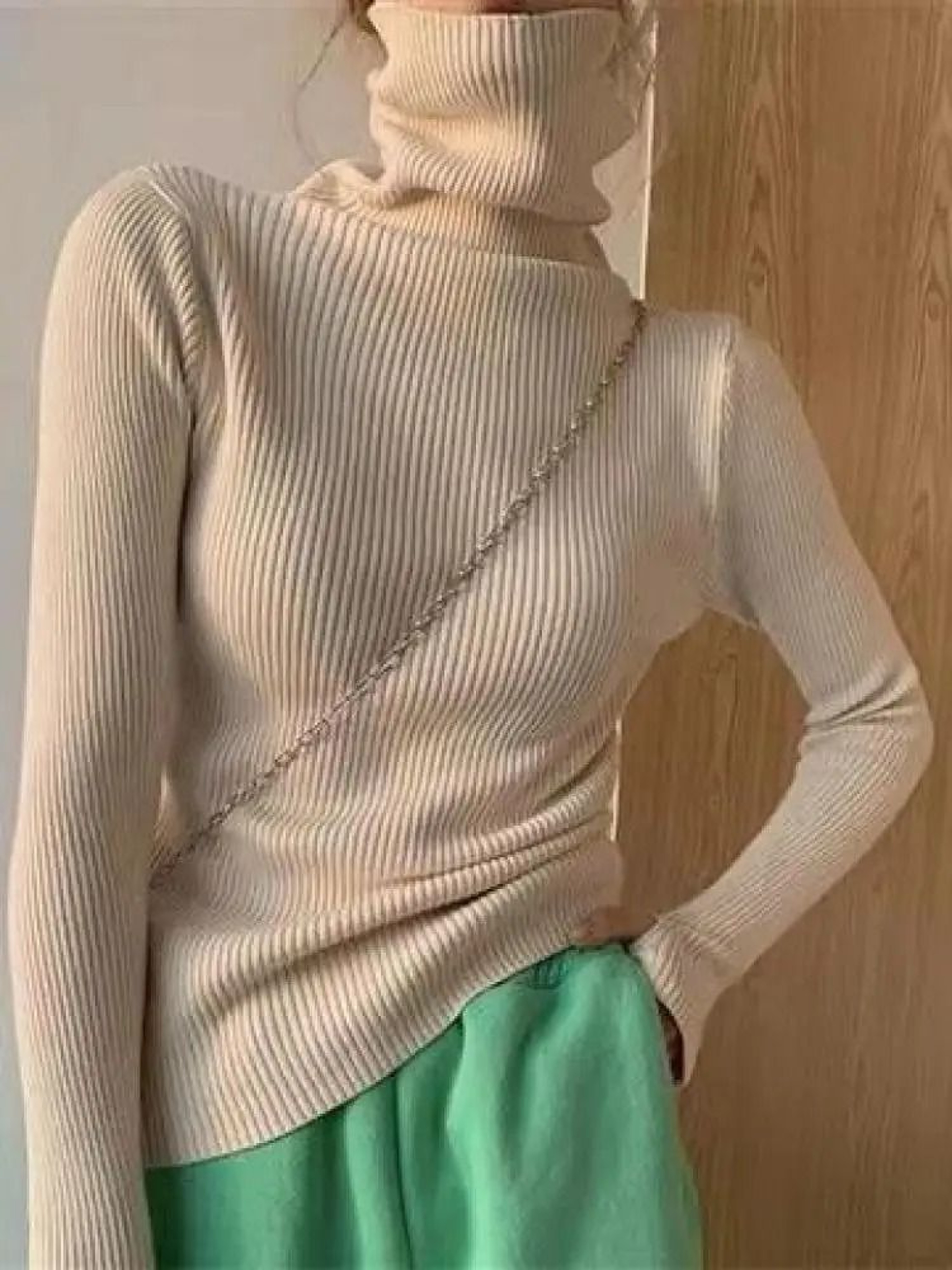 Womens Turtleneck Knit Sweater Korean Style Thumb Hole Pullover Warm Casual Autumn Winter Top 12