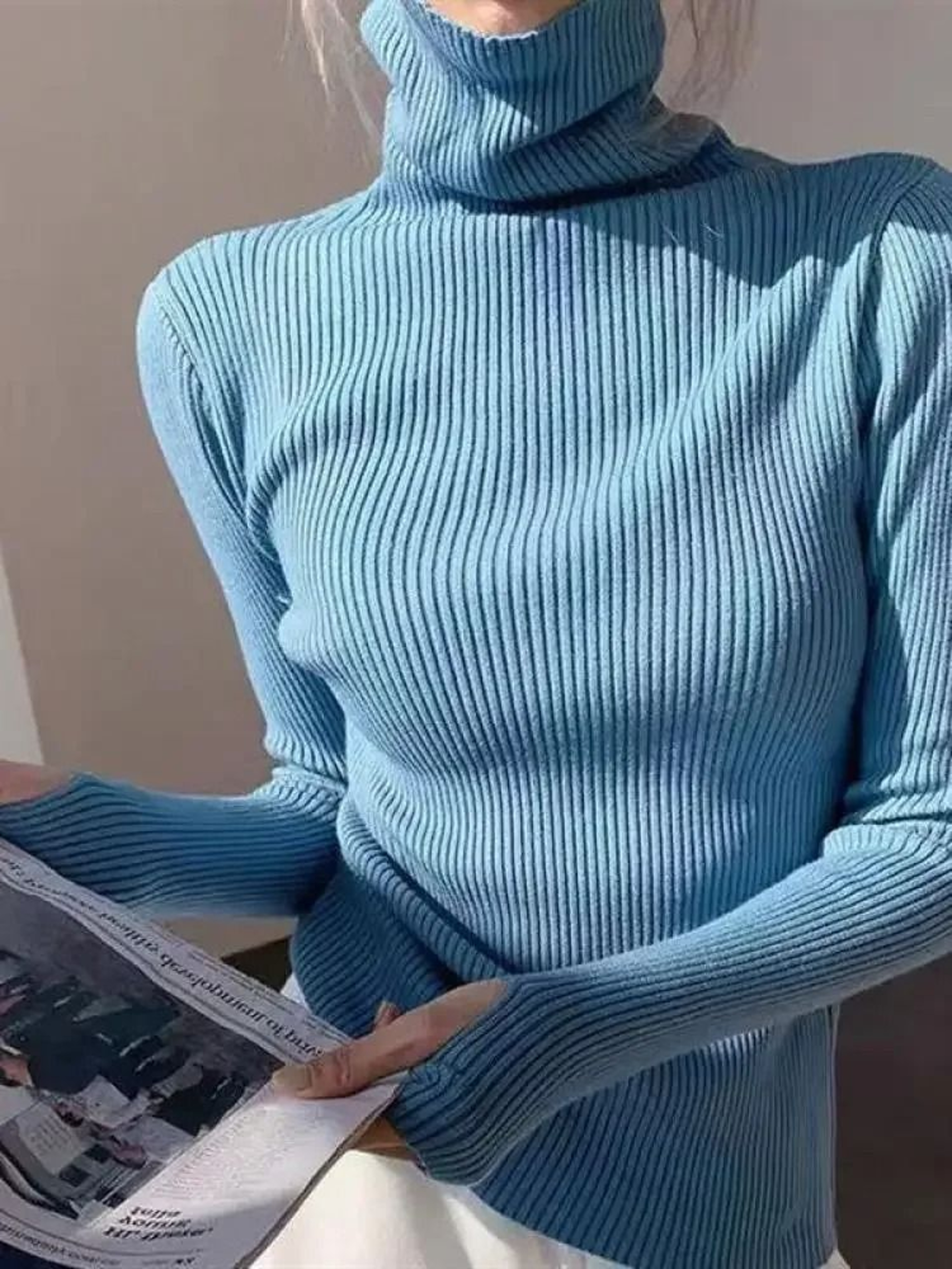 Womens Turtleneck Knit Sweater Korean Style Thumb Hole Pullover Warm Casual Autumn Winter Top 1