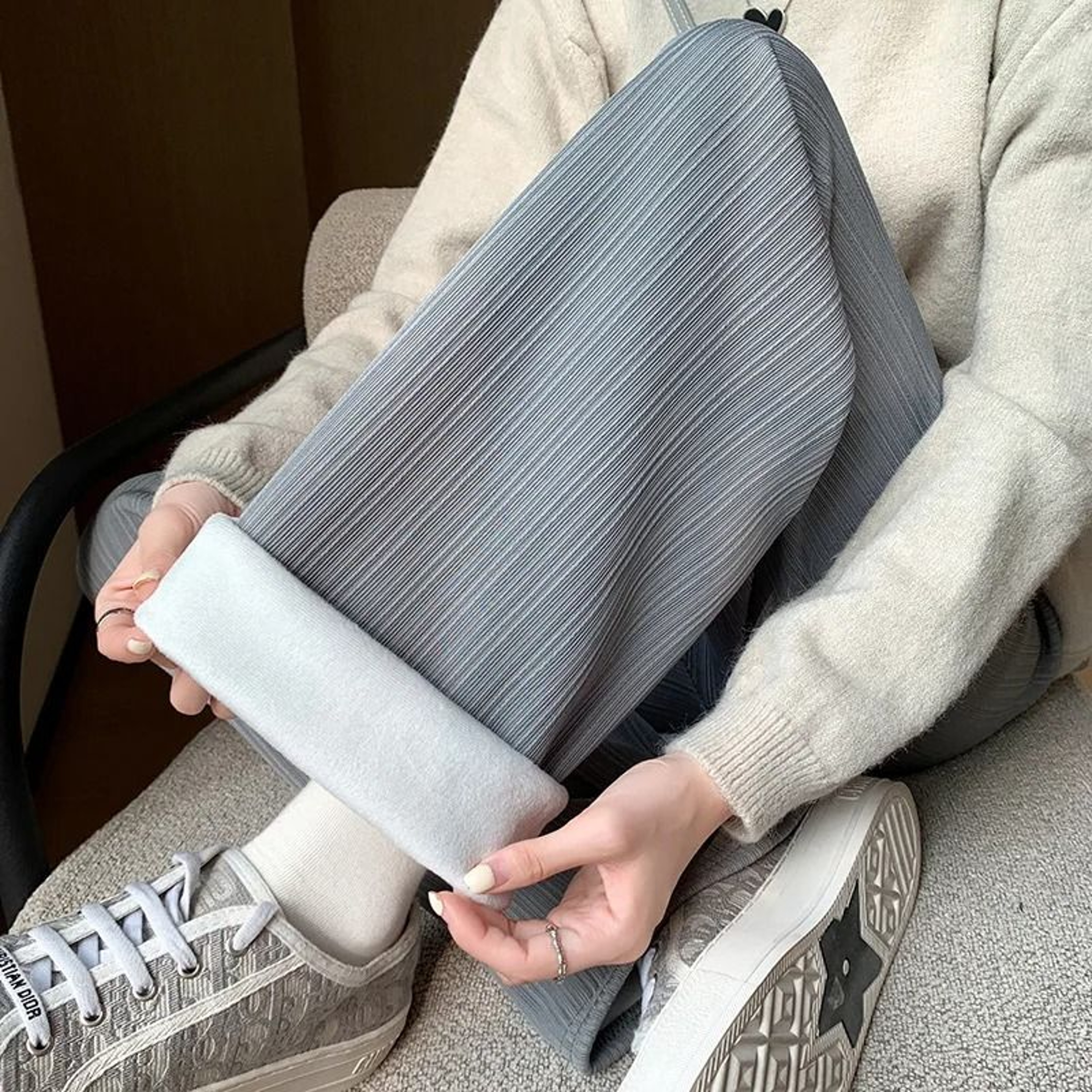 Womens Fleece Lined Wide Leg Pants Cozy High Waist Winter Pants Thick Casual Straight Leg Trousers 8