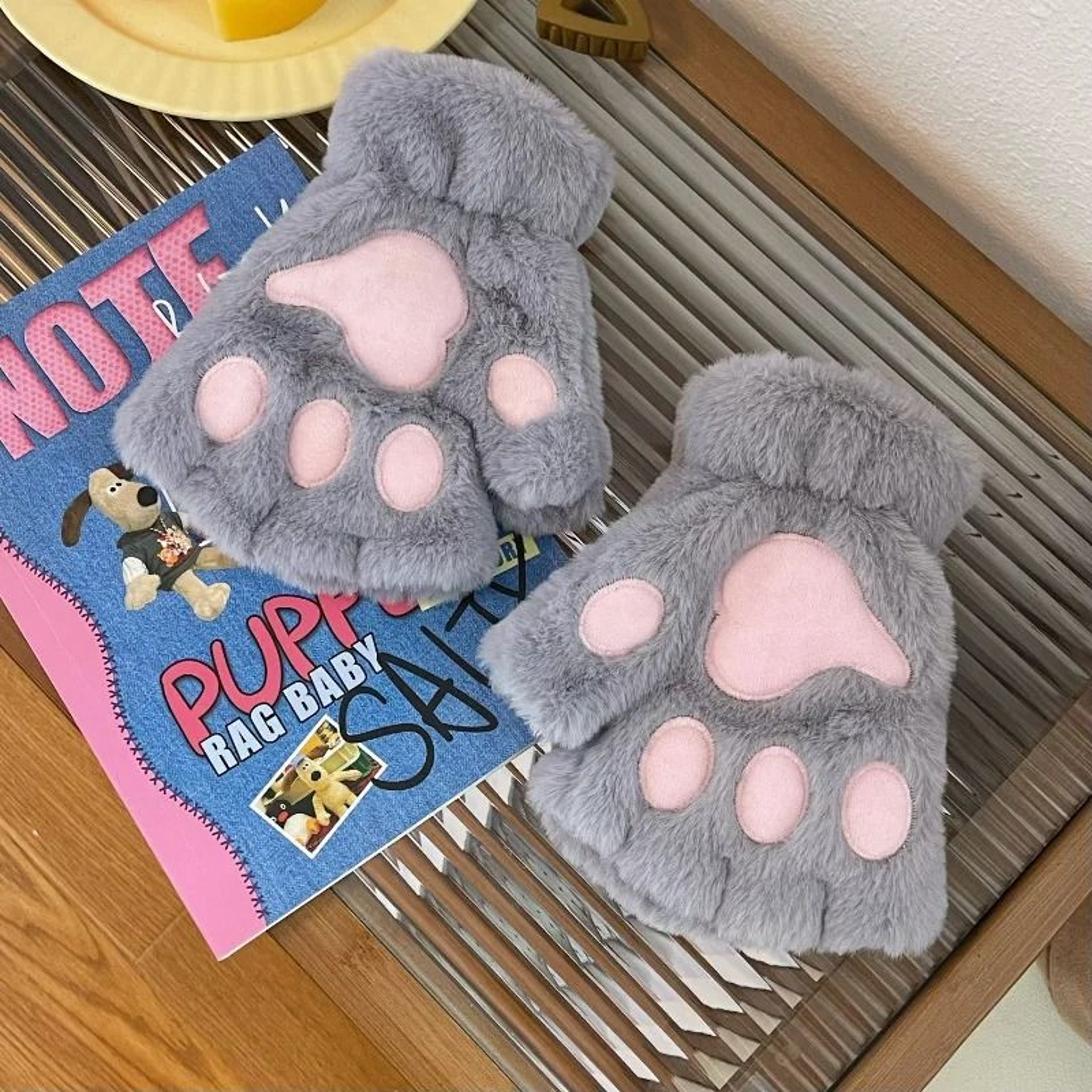 Cute Plush Cat Paw Gloves Fingerless Fluffy Claw Mittens For Cosplay  Winter Warmth 3