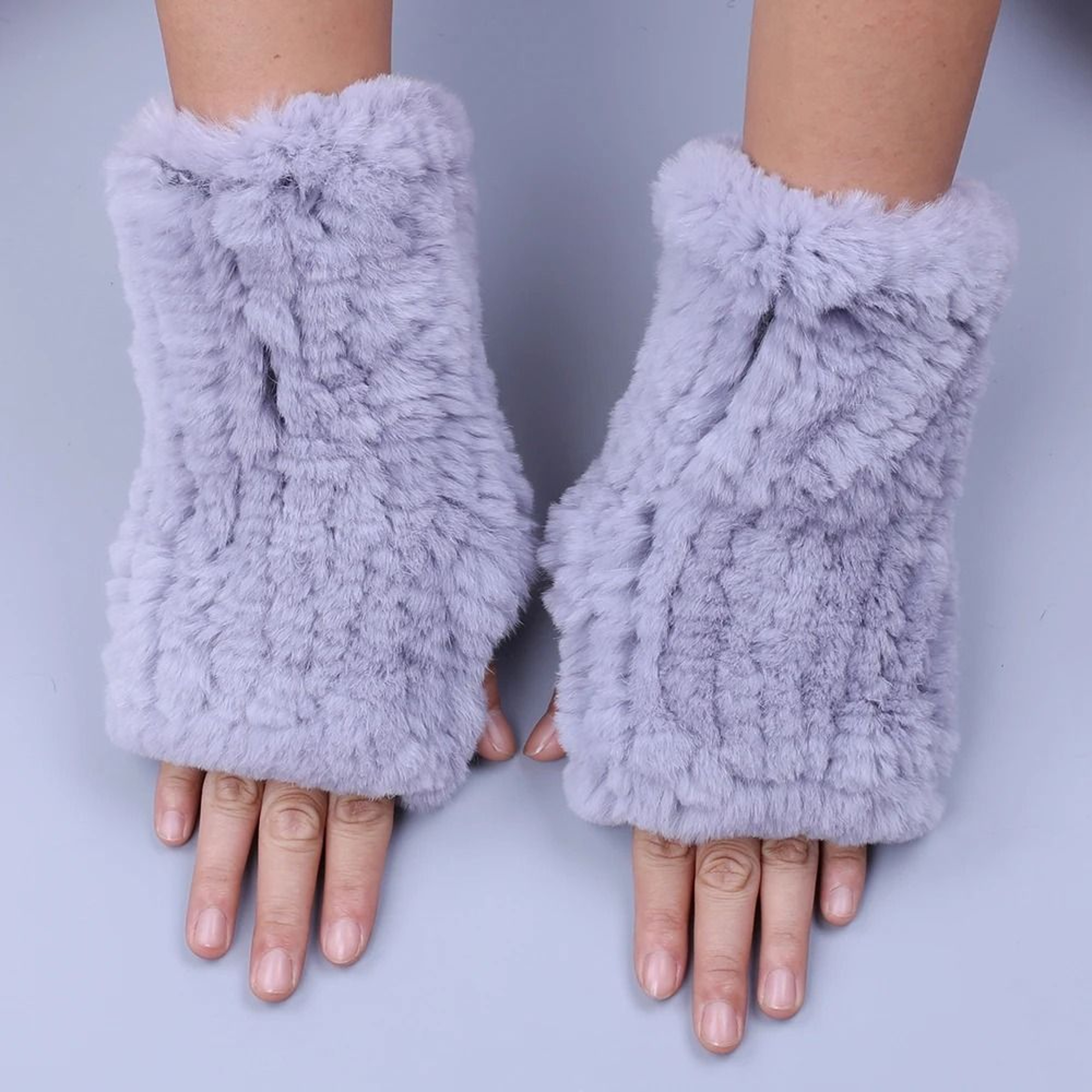Luxury Rex Rabbit Fur Fingerless Gloves Fluffy Womens Winter Wrist Warmers 13
