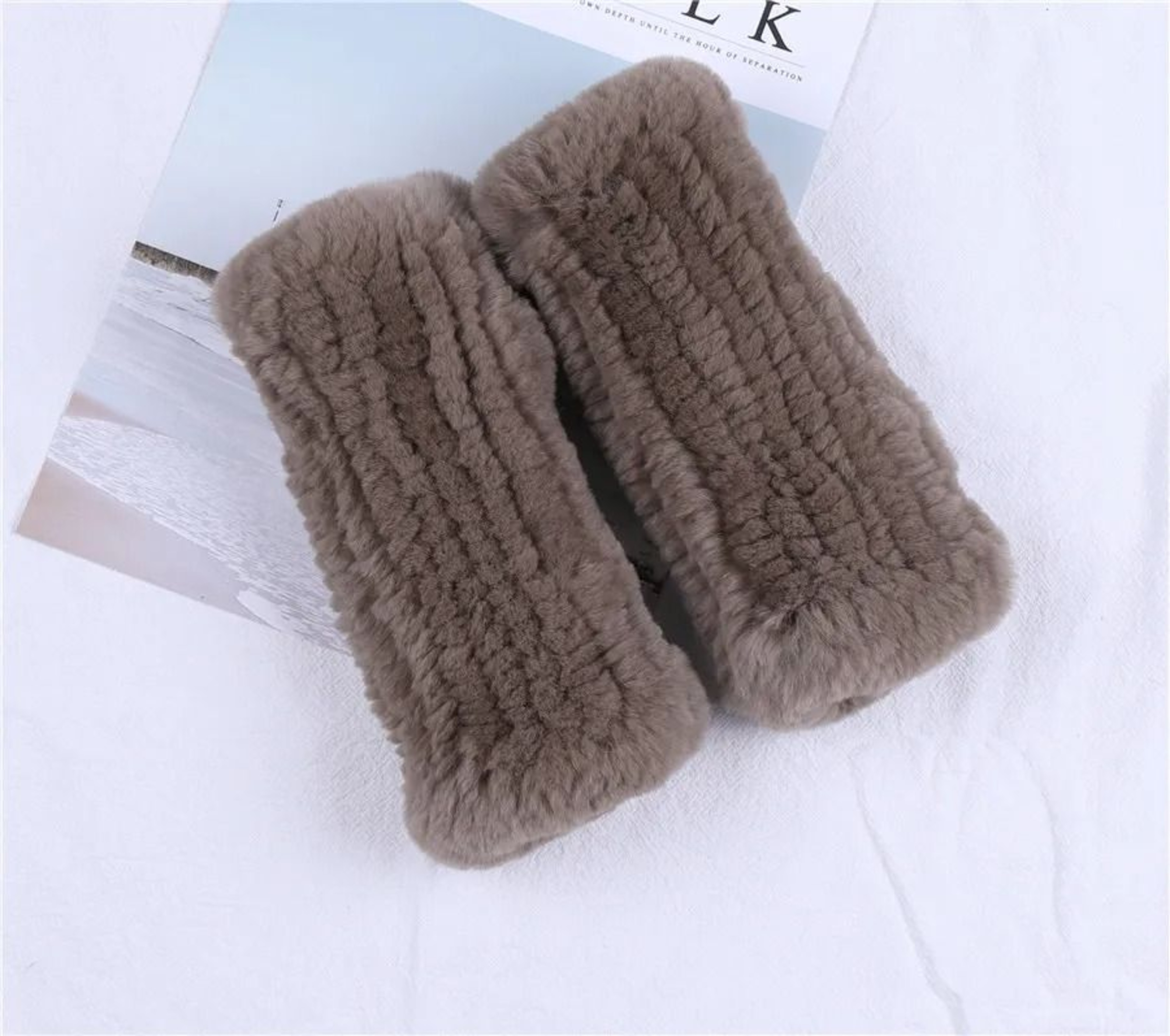 Luxury Rex Rabbit Fur Fingerless Gloves Fluffy Womens Winter Wrist Warmers 5