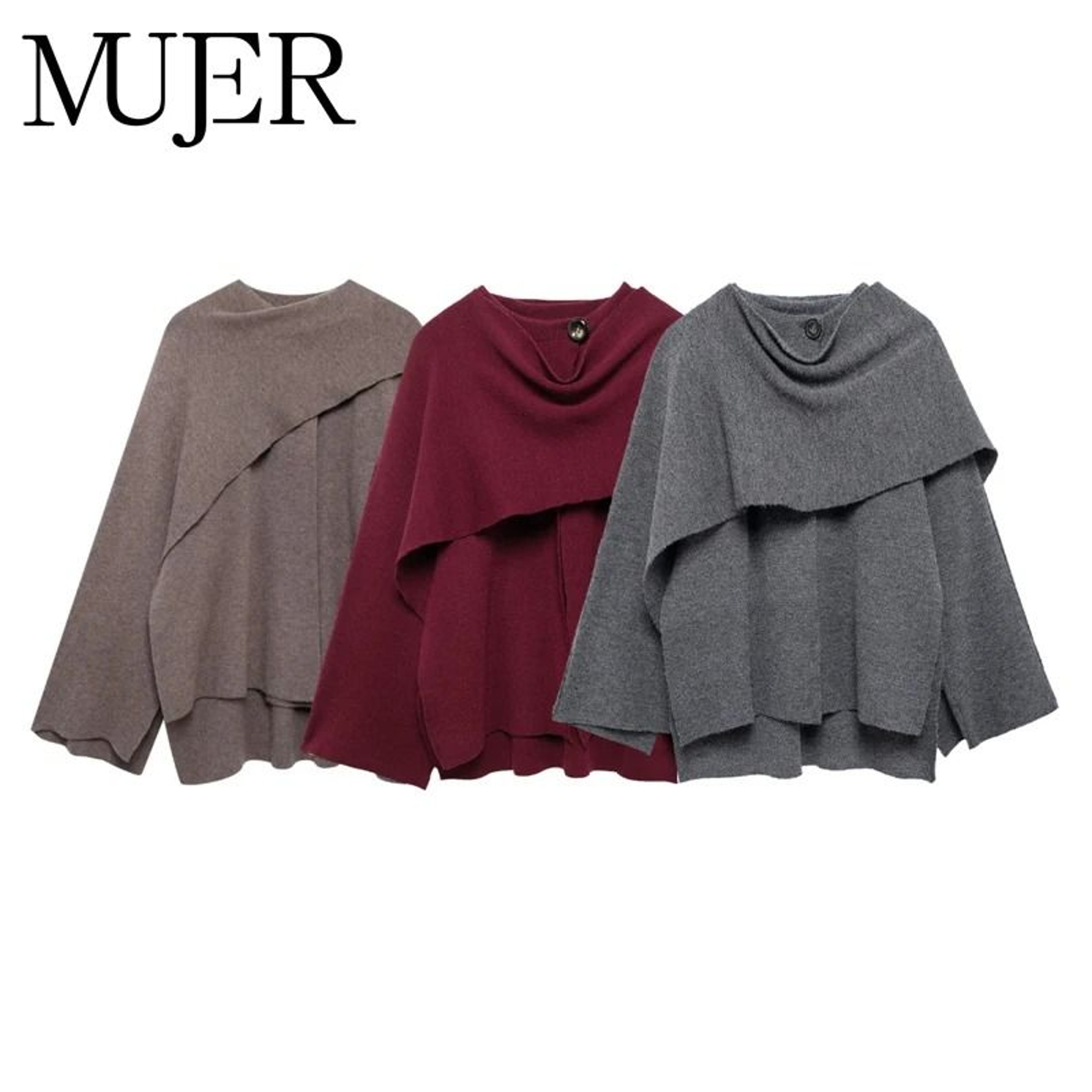 Elegant Womens Knit Cape Coat Scarf Collar Winter Poncho Cardigan 8