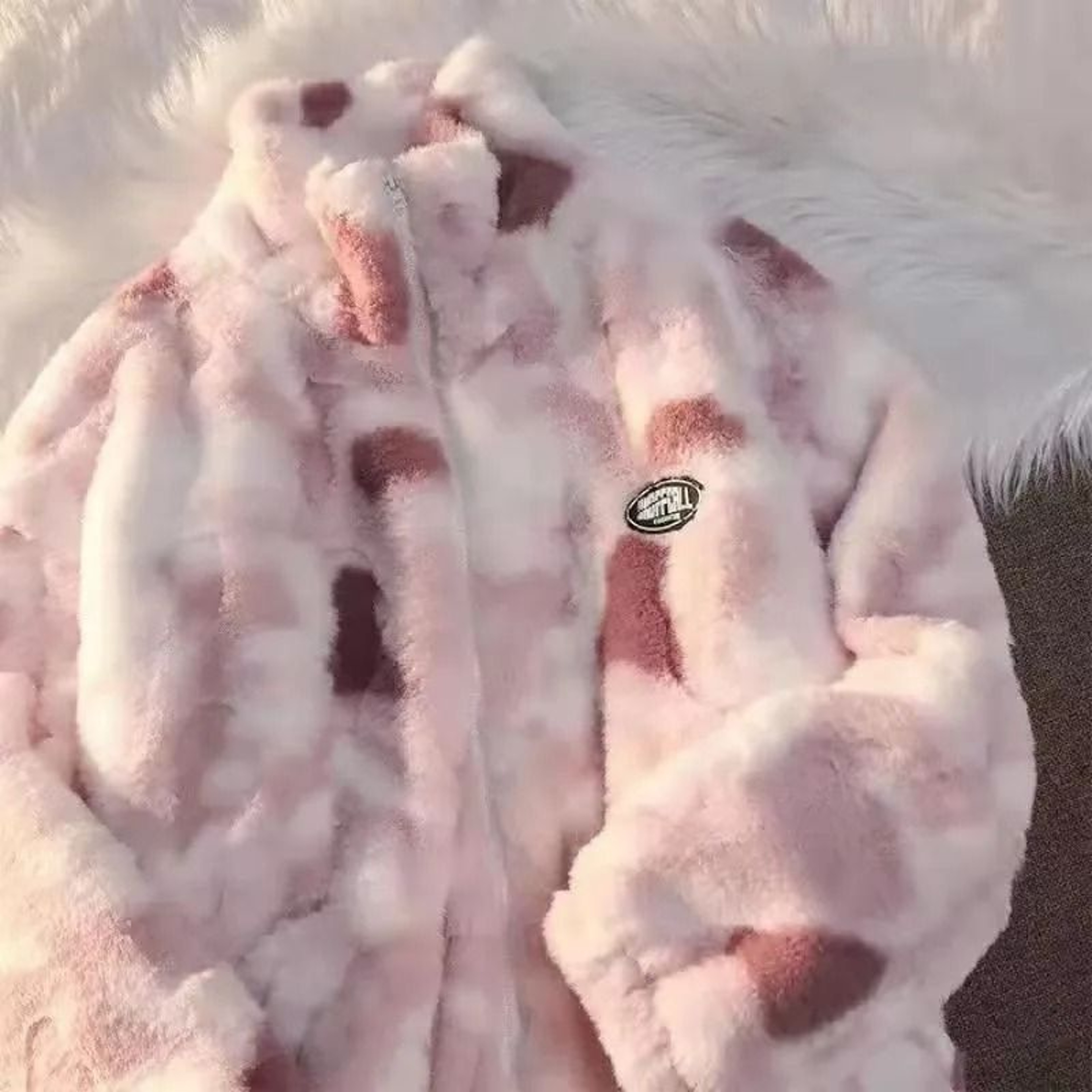 Trendy Tie Dye Fleece Jacket Womens Plush Lamb Wool Zip Up Winter Coat 2