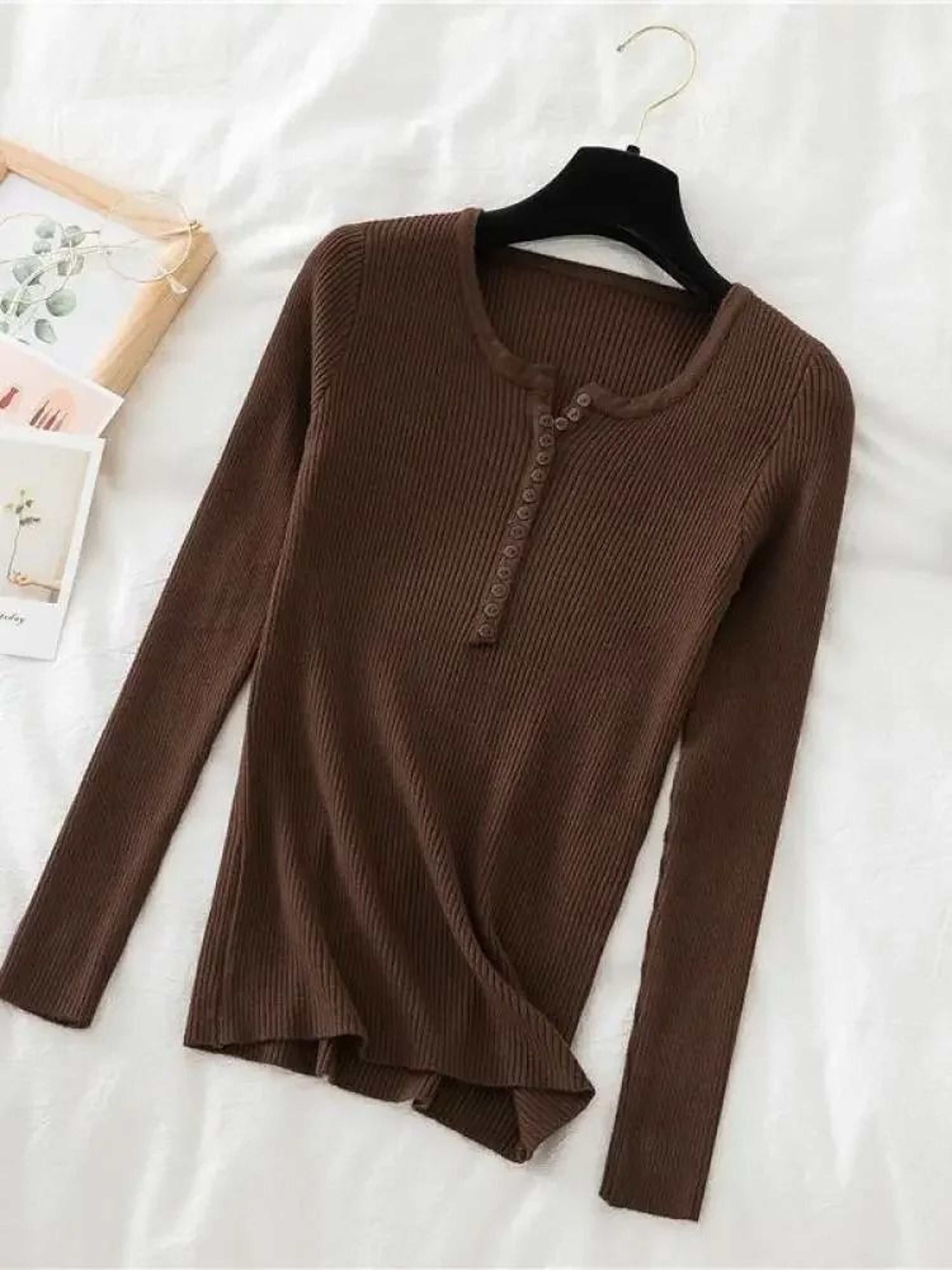 Chic Womens V Neck Knit Sweater Korean Style Button Slim Fit Pullover 5