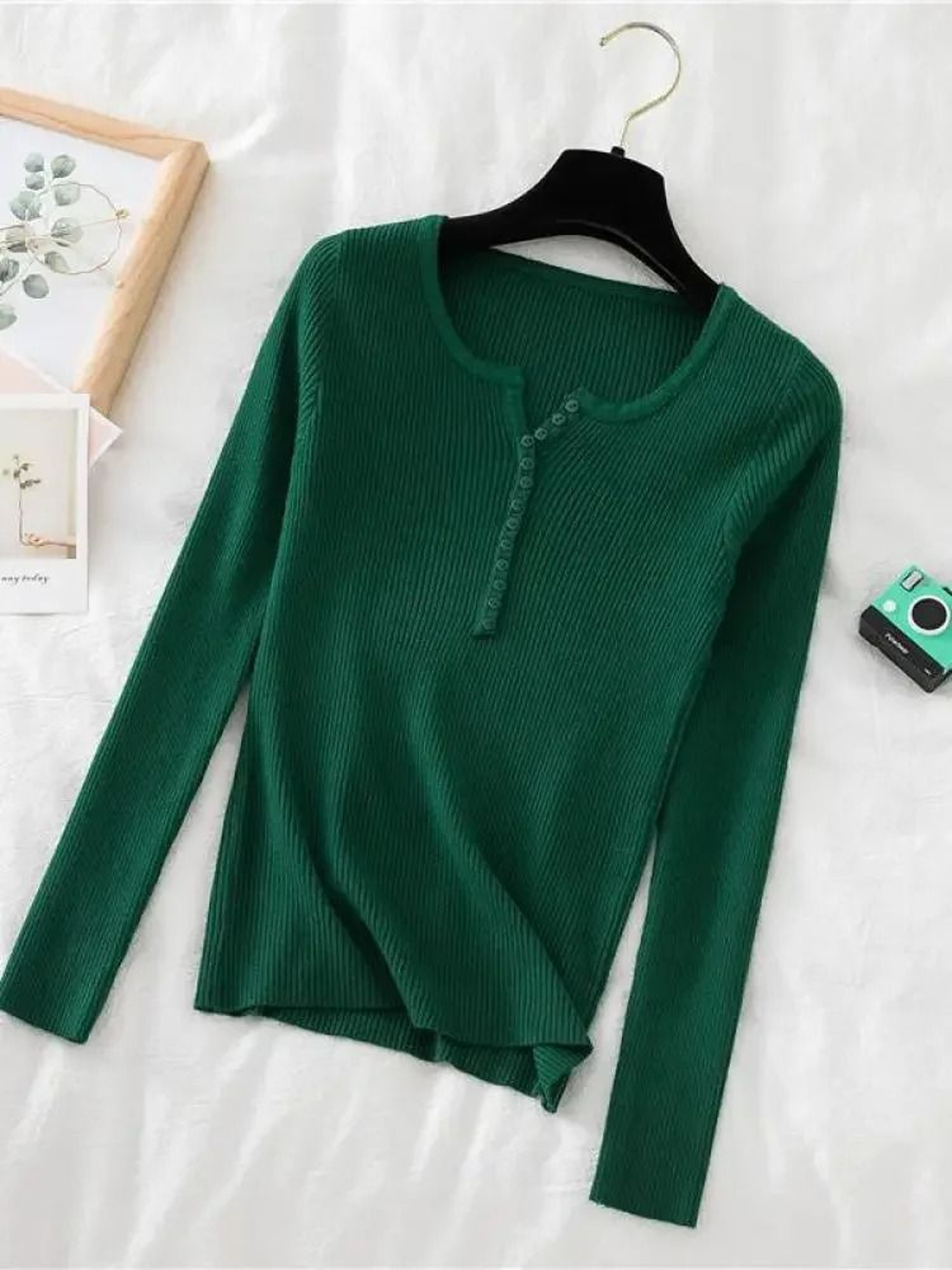 Chic Womens V Neck Knit Sweater Korean Style Button Slim Fit Pullover 2