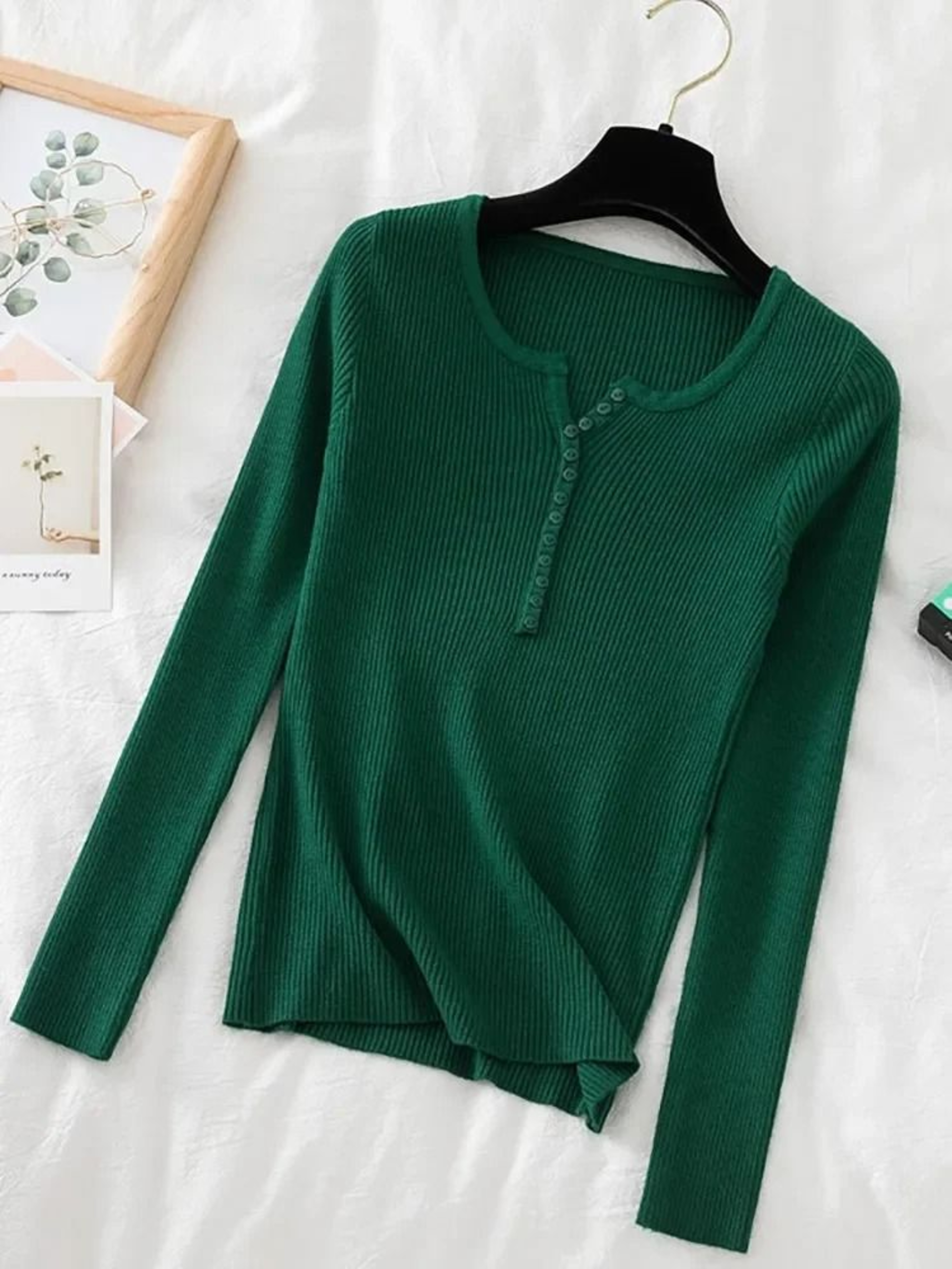 Chic Womens V Neck Knit Sweater Korean Style Button Slim Fit Pullover 18