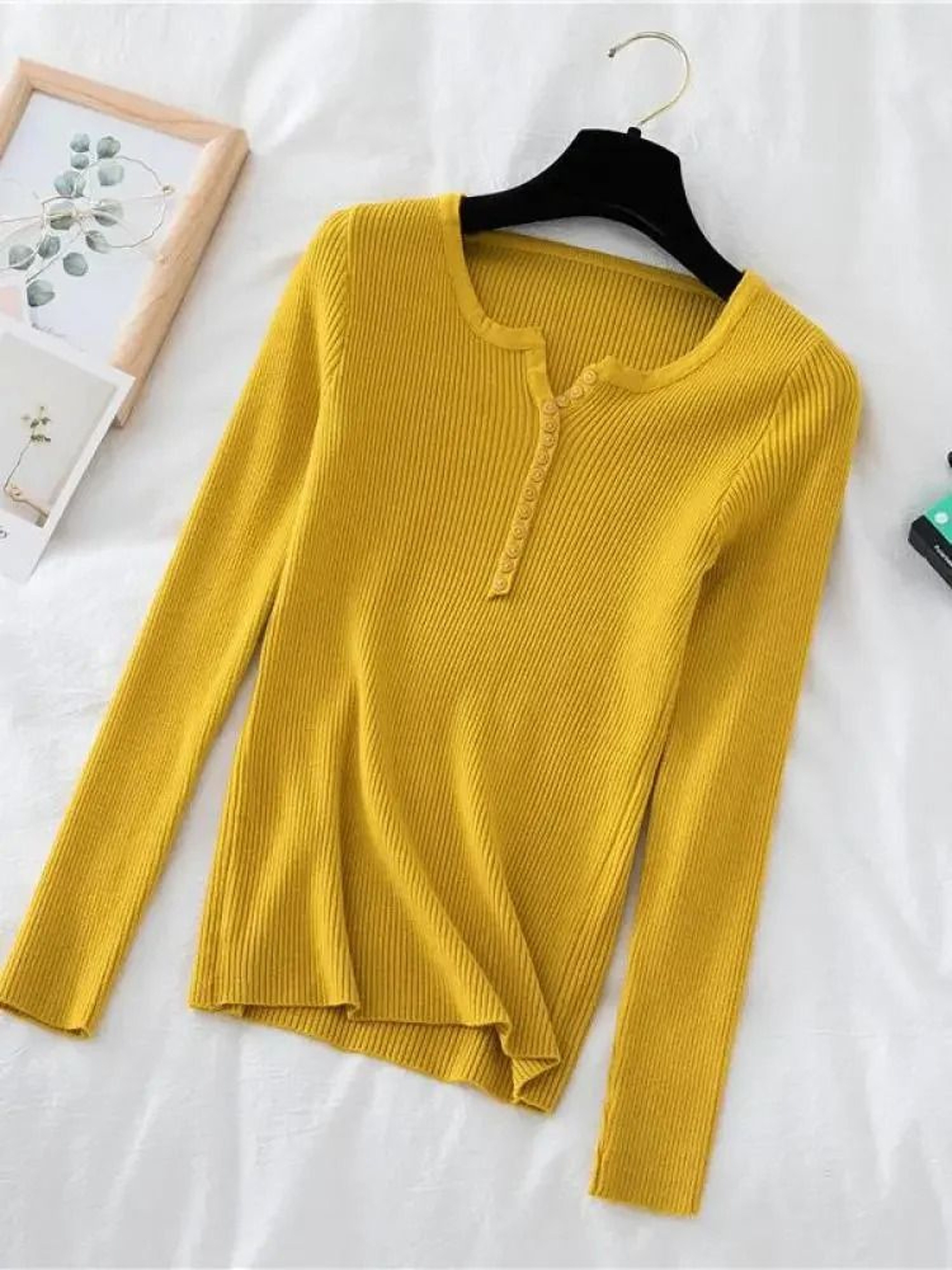 Chic Womens V Neck Knit Sweater Korean Style Button Slim Fit Pullover 12