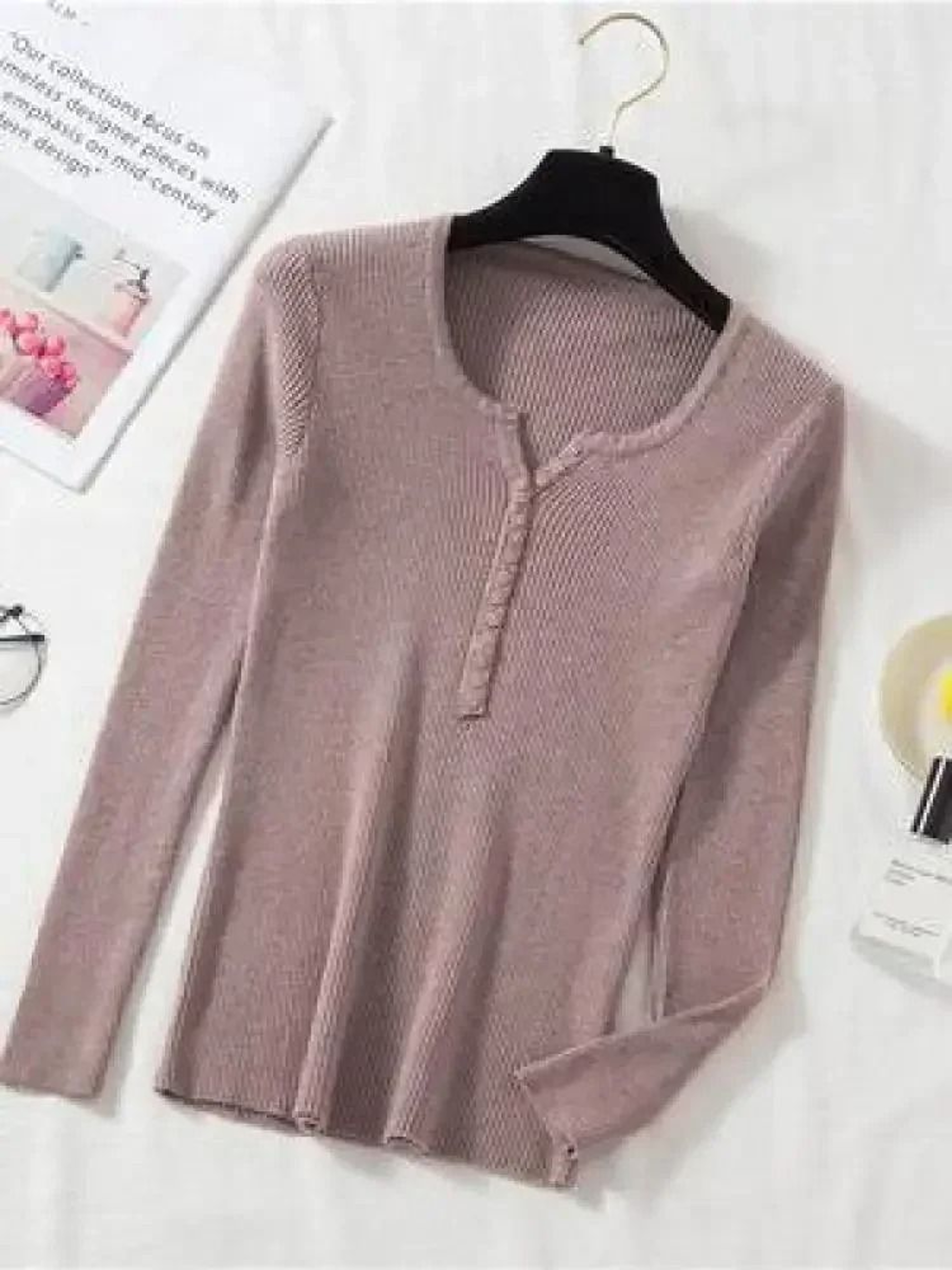 Chic Womens V Neck Knit Sweater Korean Style Button Slim Fit Pullover 9