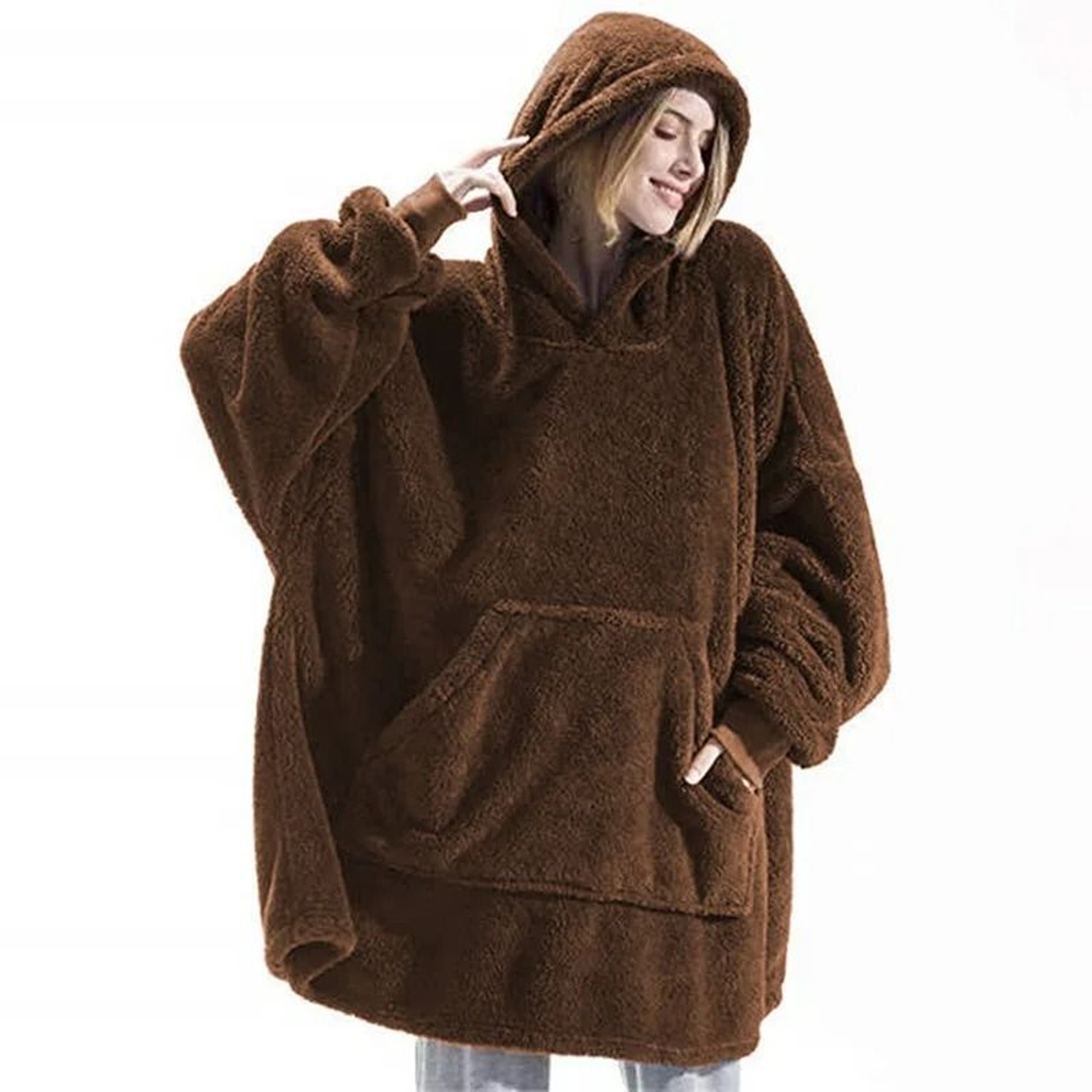 Cozy Double Fleece Hooded Pullover Womens Warm Winter Long Hoodie 9