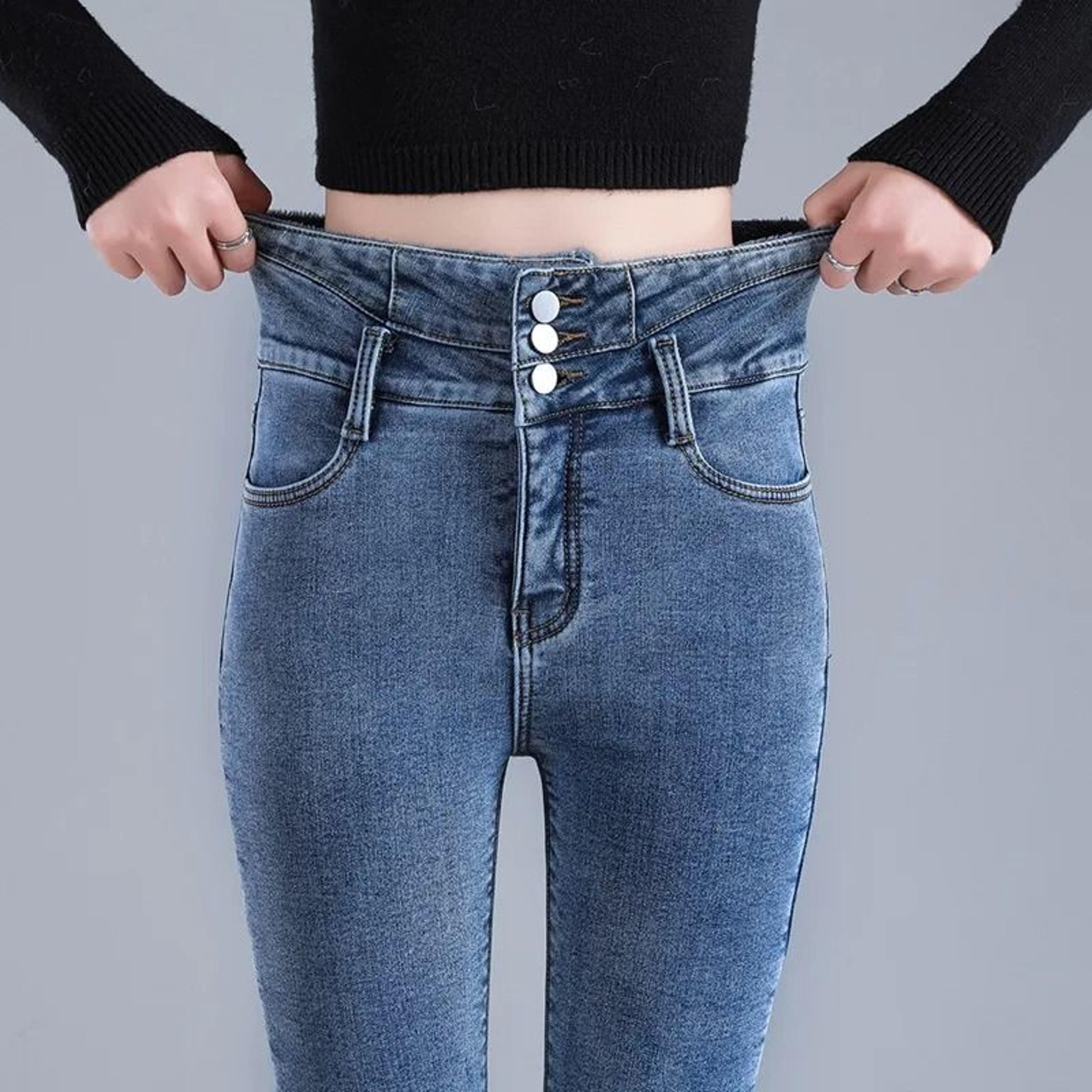 Womens Thermal High Waist Skinny Jeans Fleece Lined Winter Denim Pants 7