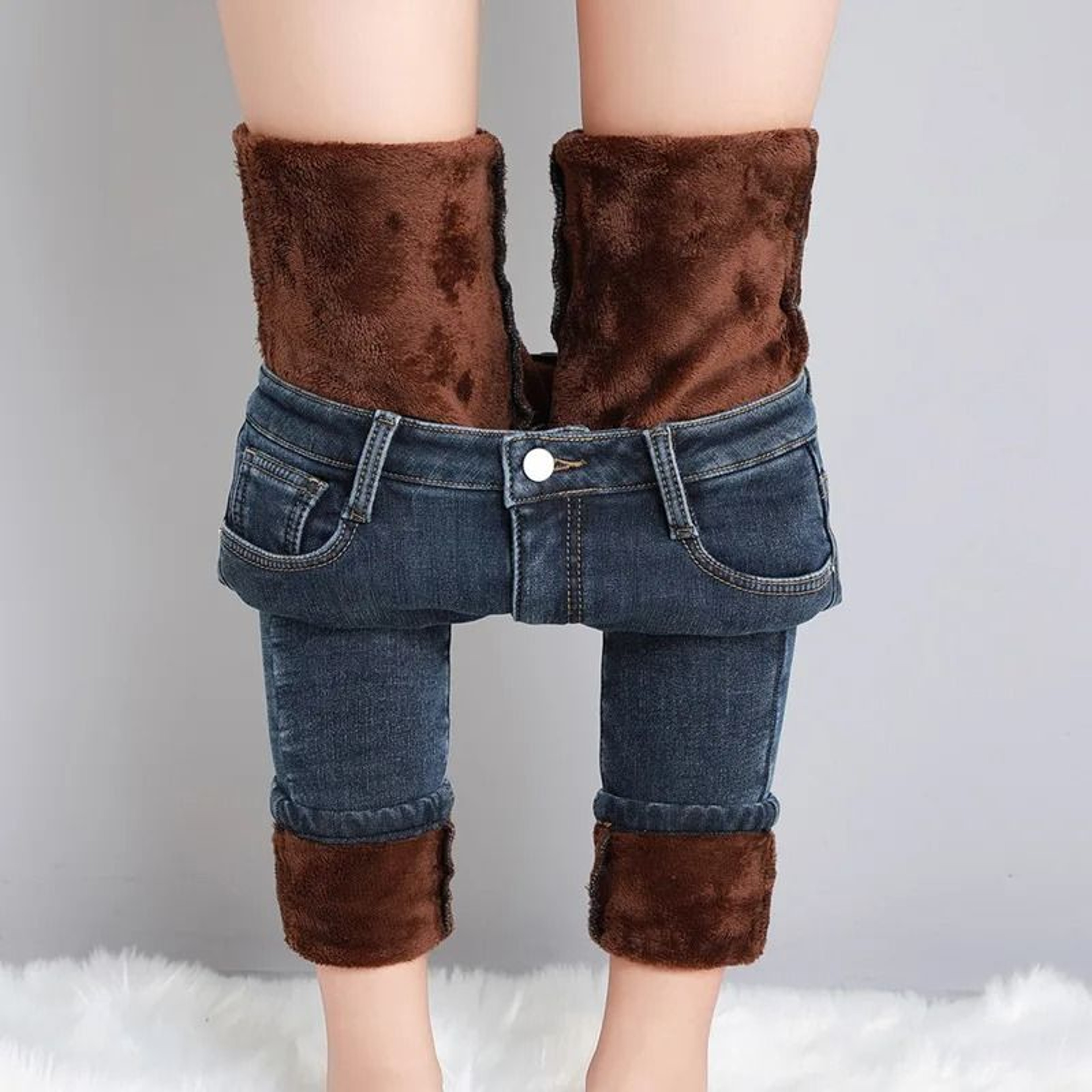 Womens Fleece Lined Thermal Jeans Warm Stretch Skinny Winter Denim Pants 7