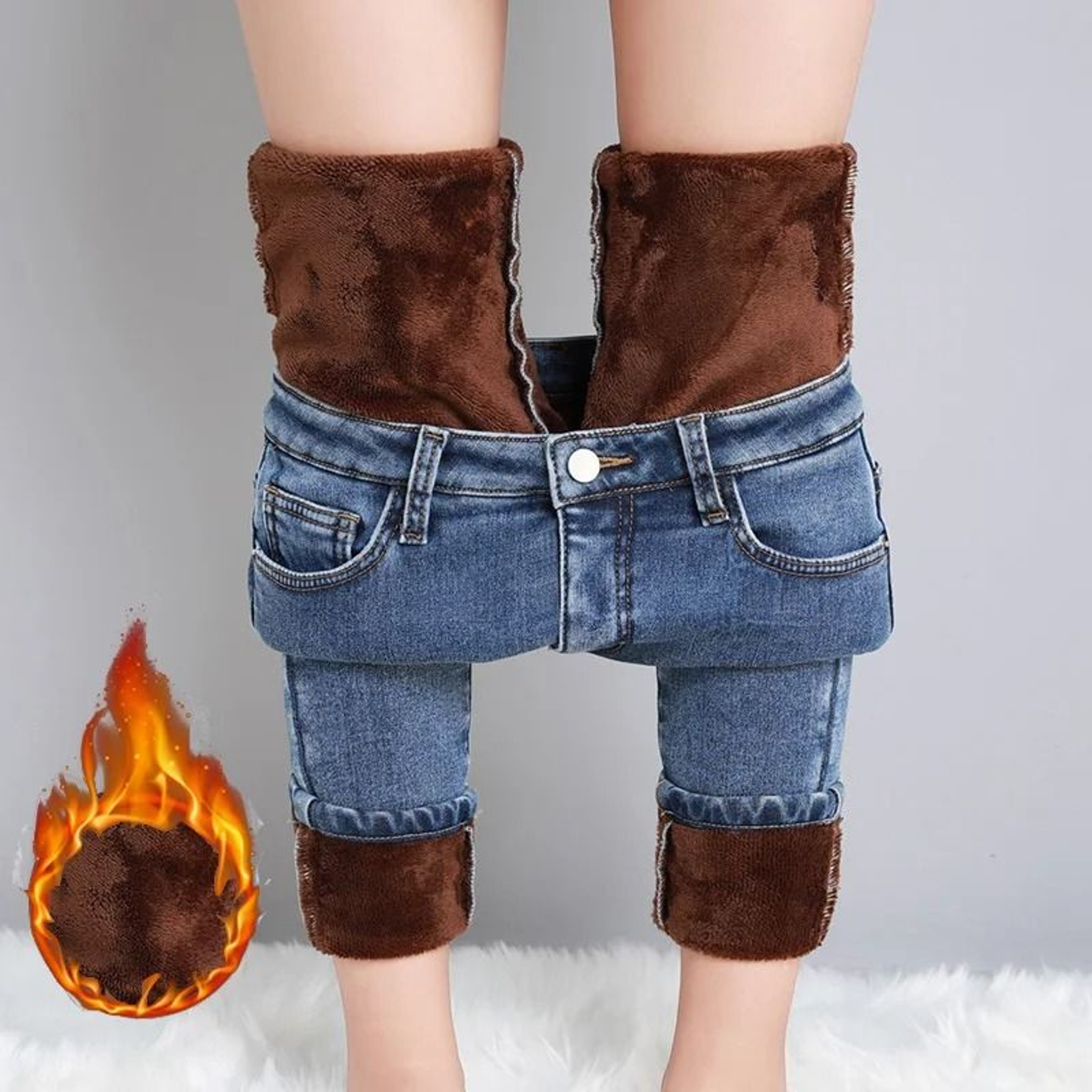Womens Fleece Lined Thermal Jeans Warm Stretch Skinny Winter Denim Pants 6