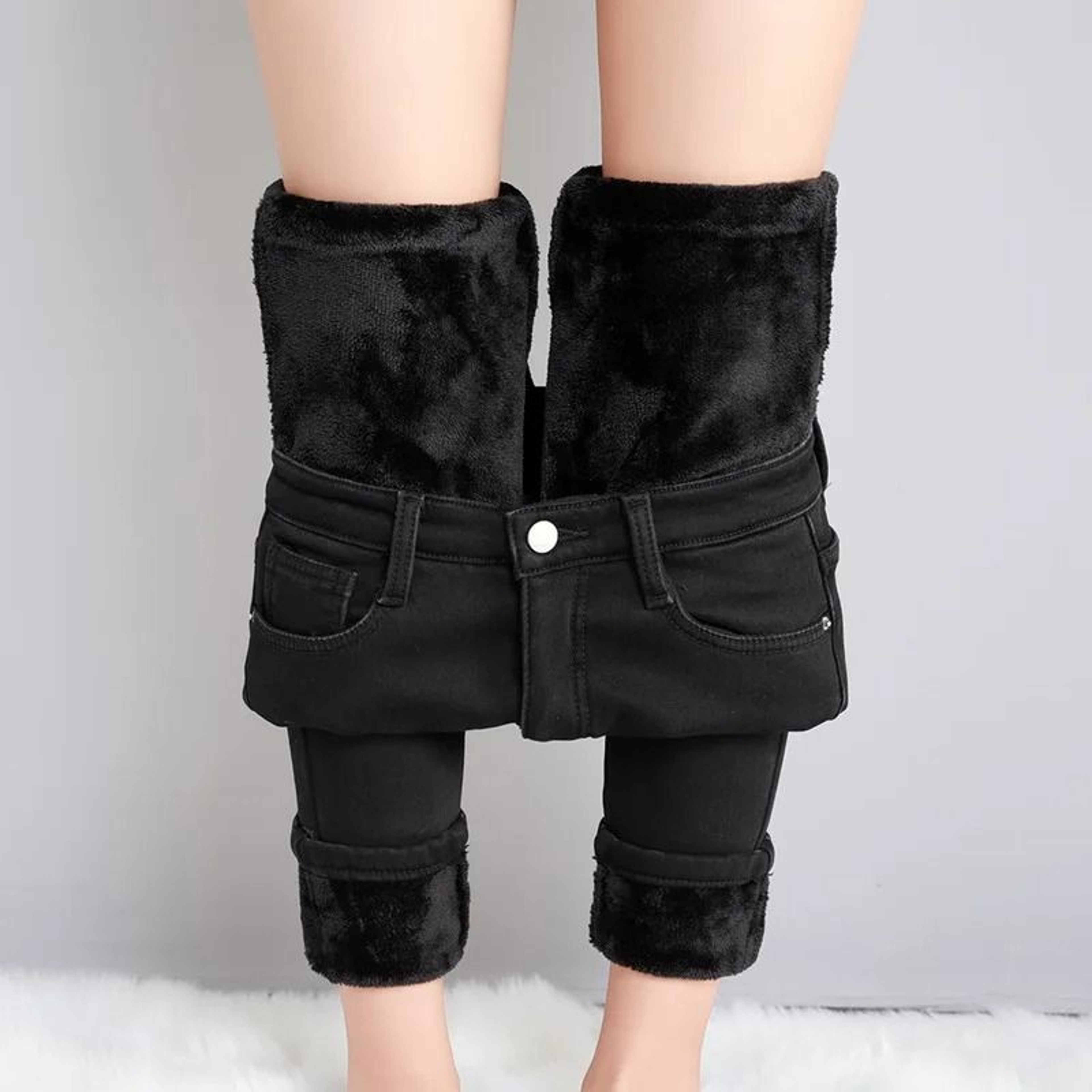 Womens Fleece Lined Thermal Jeans Warm Stretch Skinny Winter Denim Pants 3