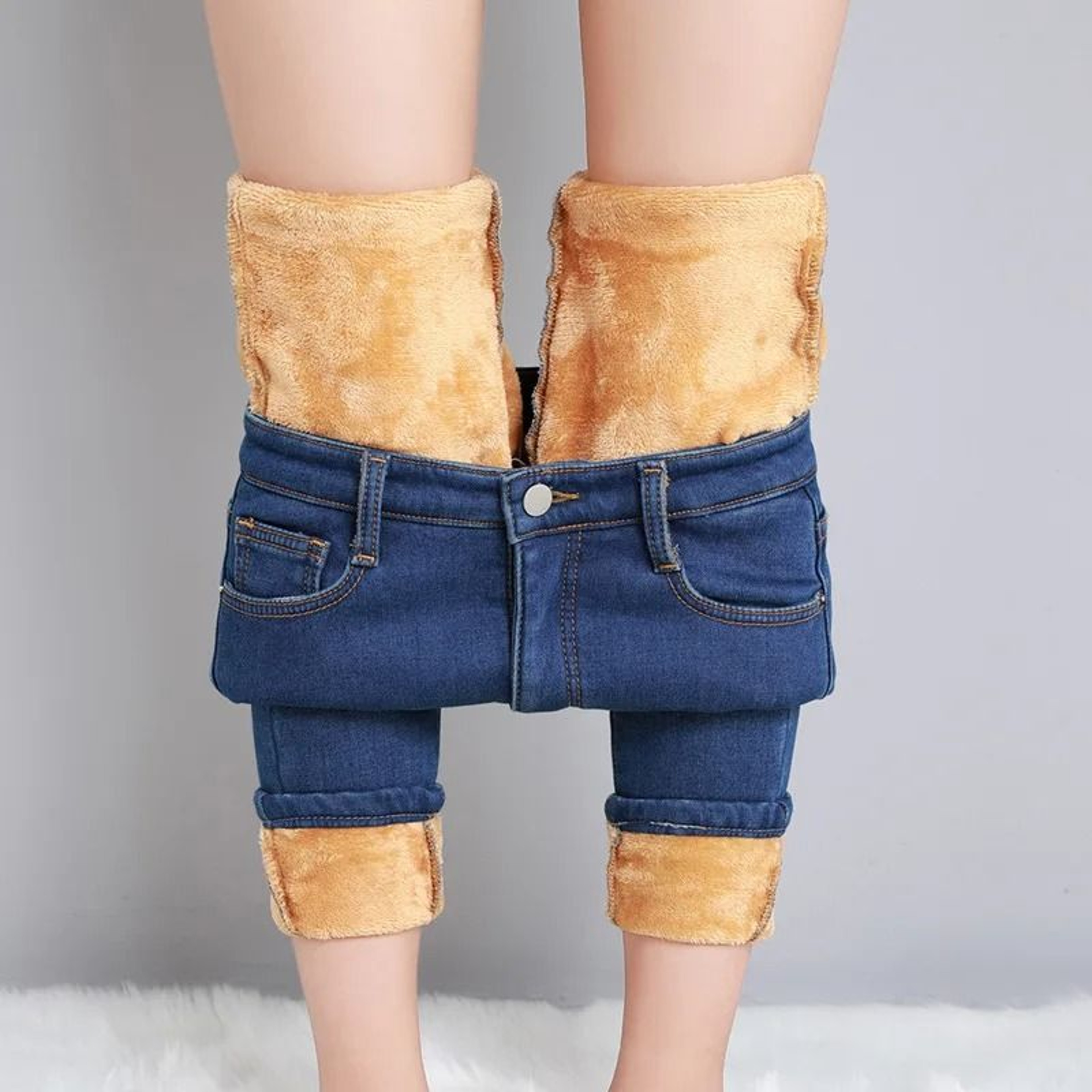 Womens Fleece Lined Thermal Jeans Warm Stretch Skinny Winter Denim Pants 4