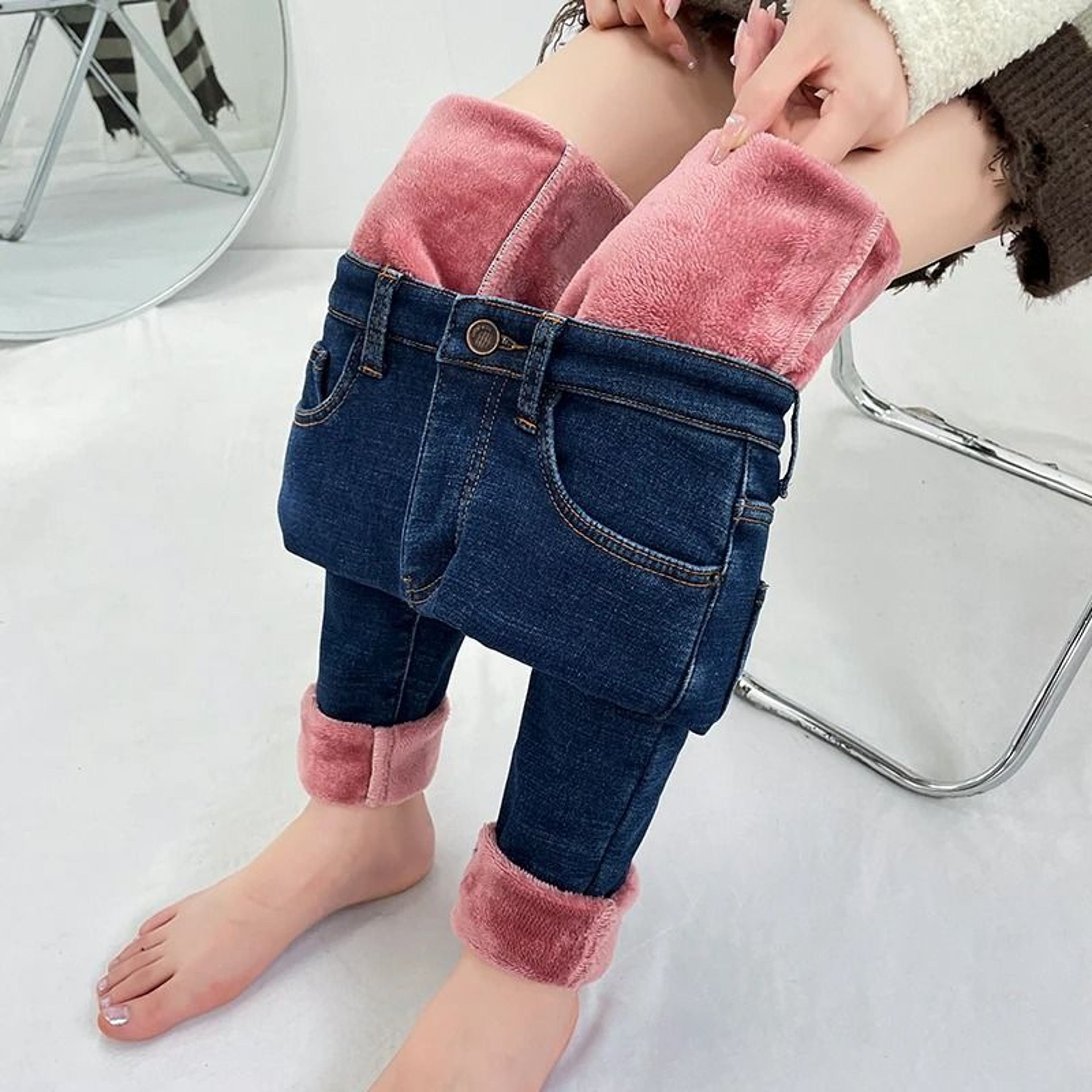 Womens Fleece Lined Thermal Stretch Jeans Warm Winter Denim Leggings 4