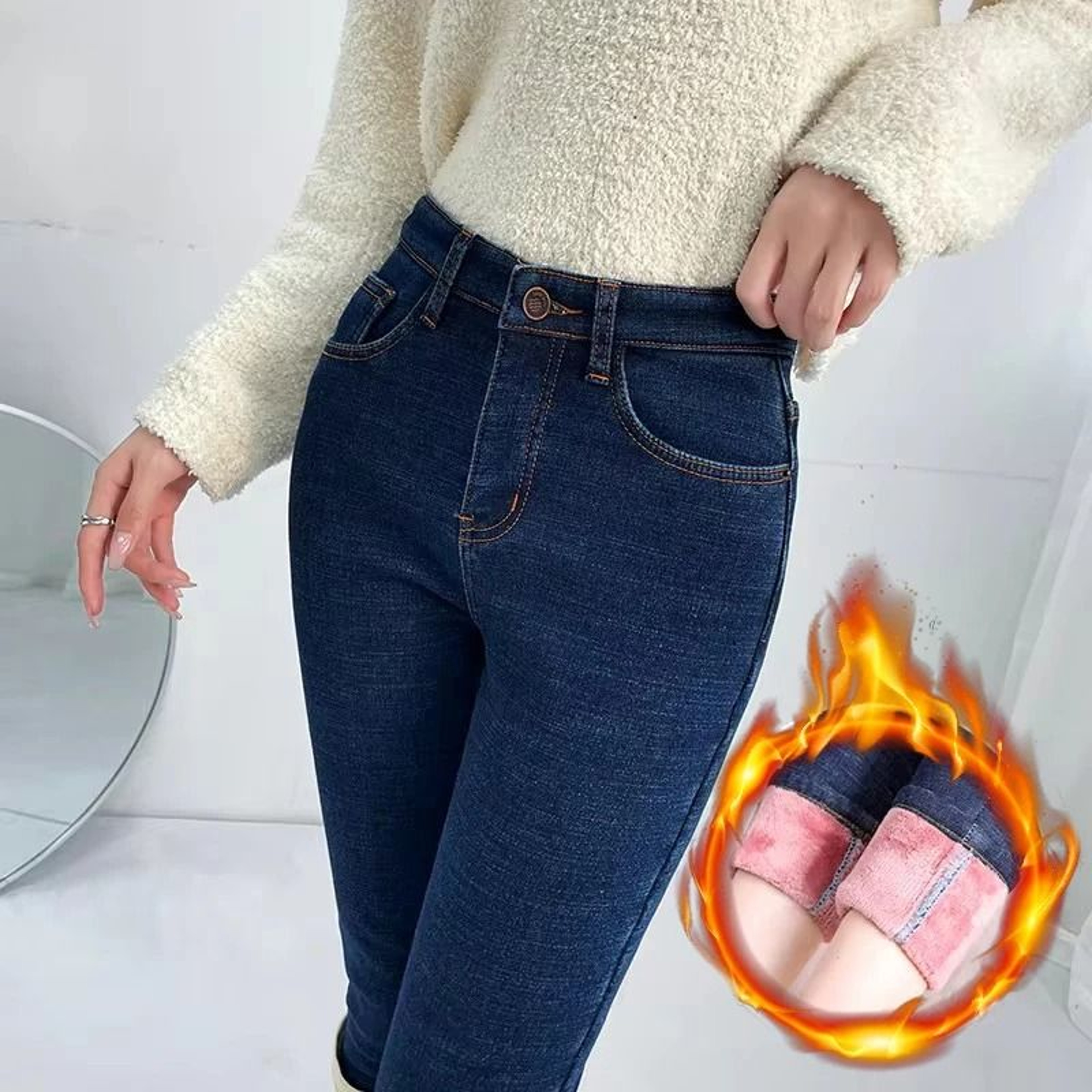 Womens Fleece Lined Thermal Stretch Jeans Warm Winter Denim Leggings 0
