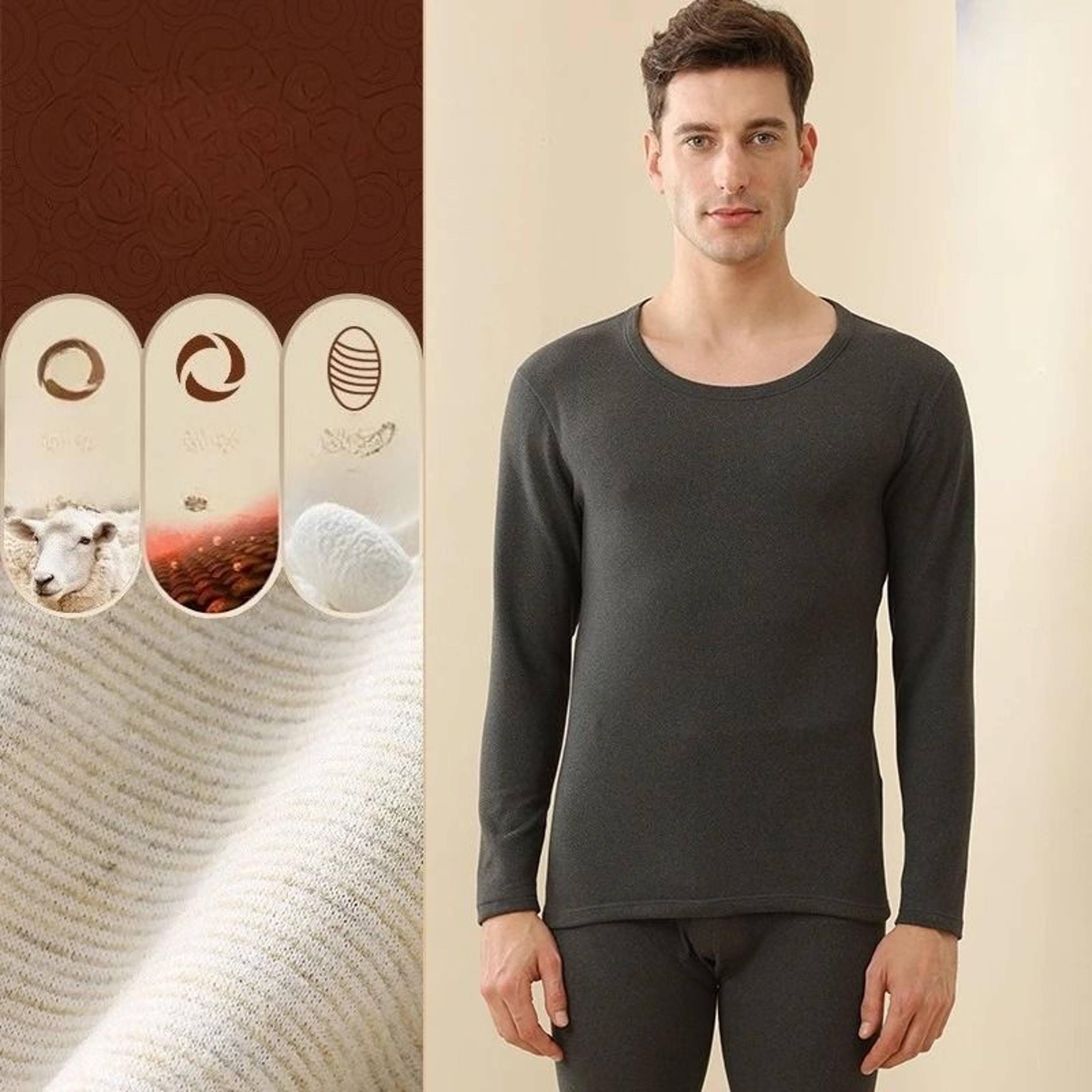 Mens Fleece Lined Thermal Underwear Set Warm Winter Base Layer 5