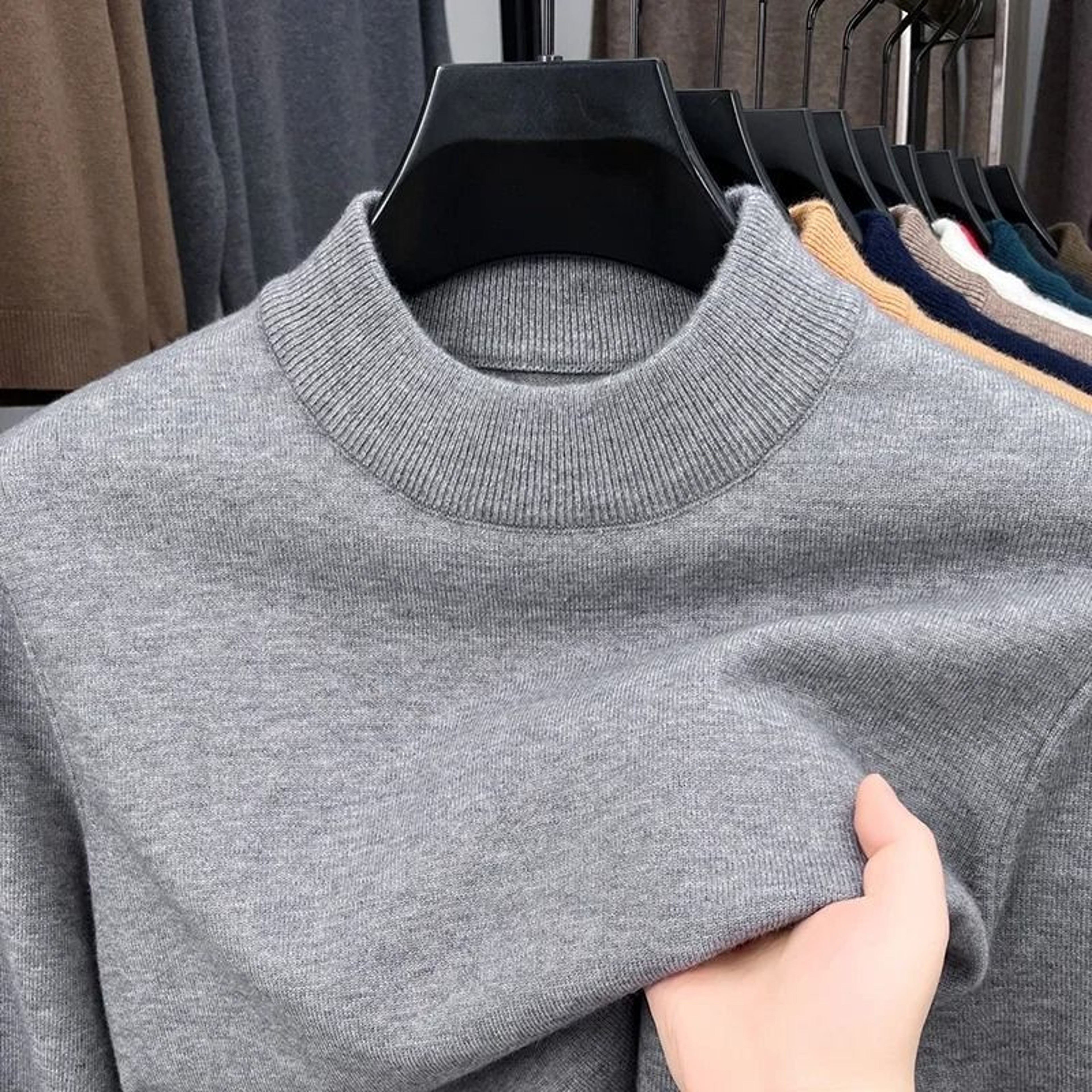 Mens Mock Neck Knit Sweater Casual Half Turtleneck Pullover 10