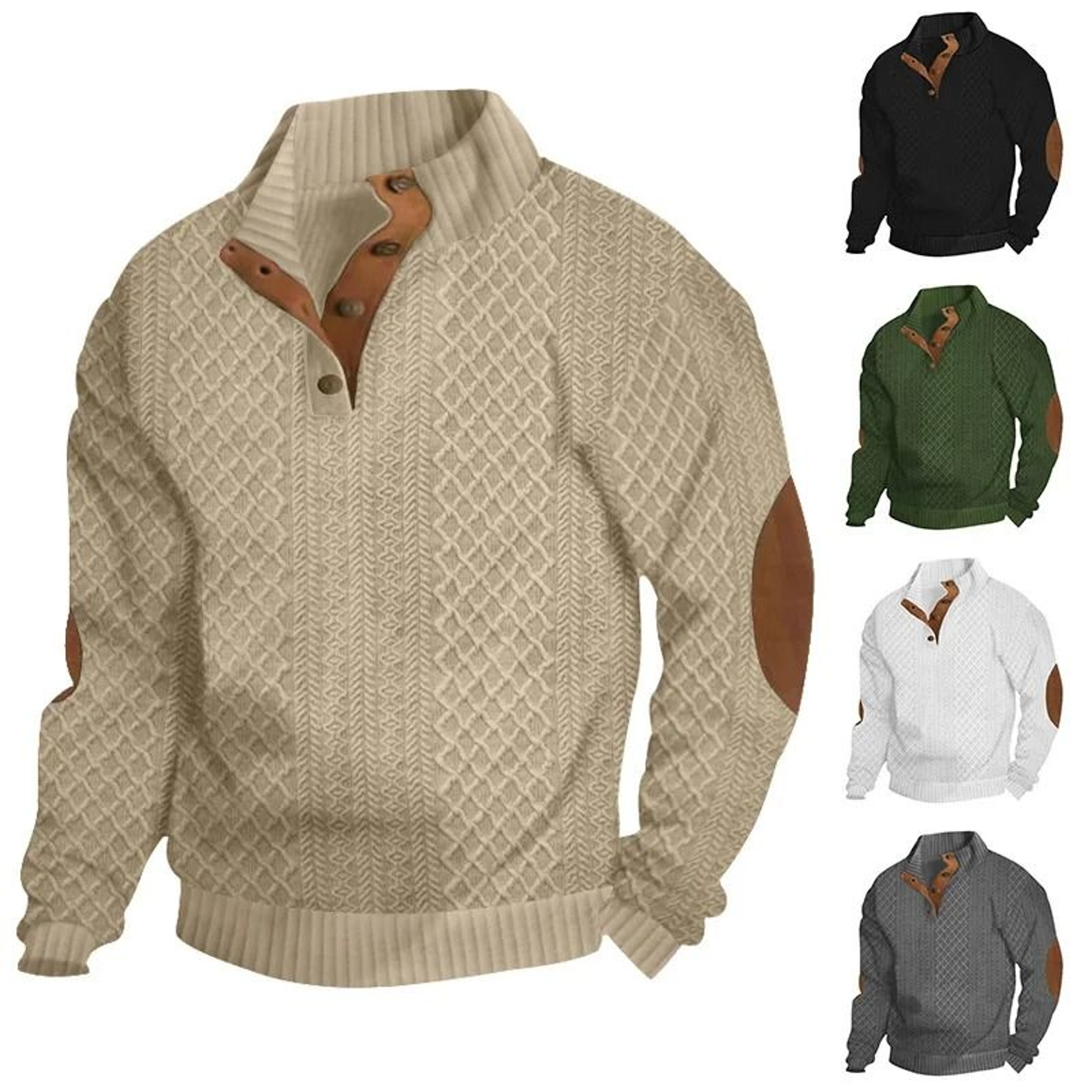 Mens Stand Collar Jacquard Knit Sweater Casual Long Sleeve Pullover 0