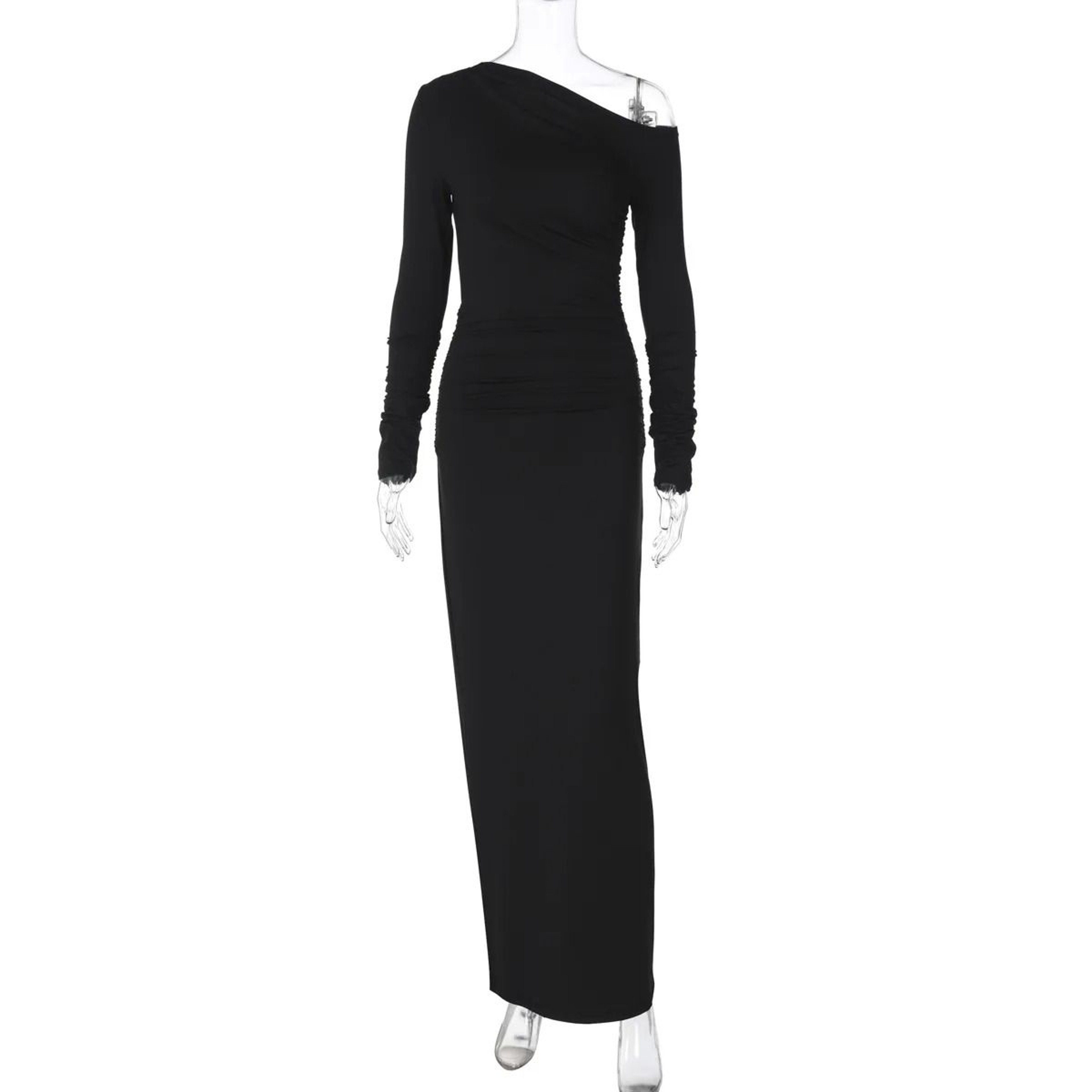 TARUXY White Skew Collar Bodycon Maxi Dress Elegant Long Sleeve Party Dress 1