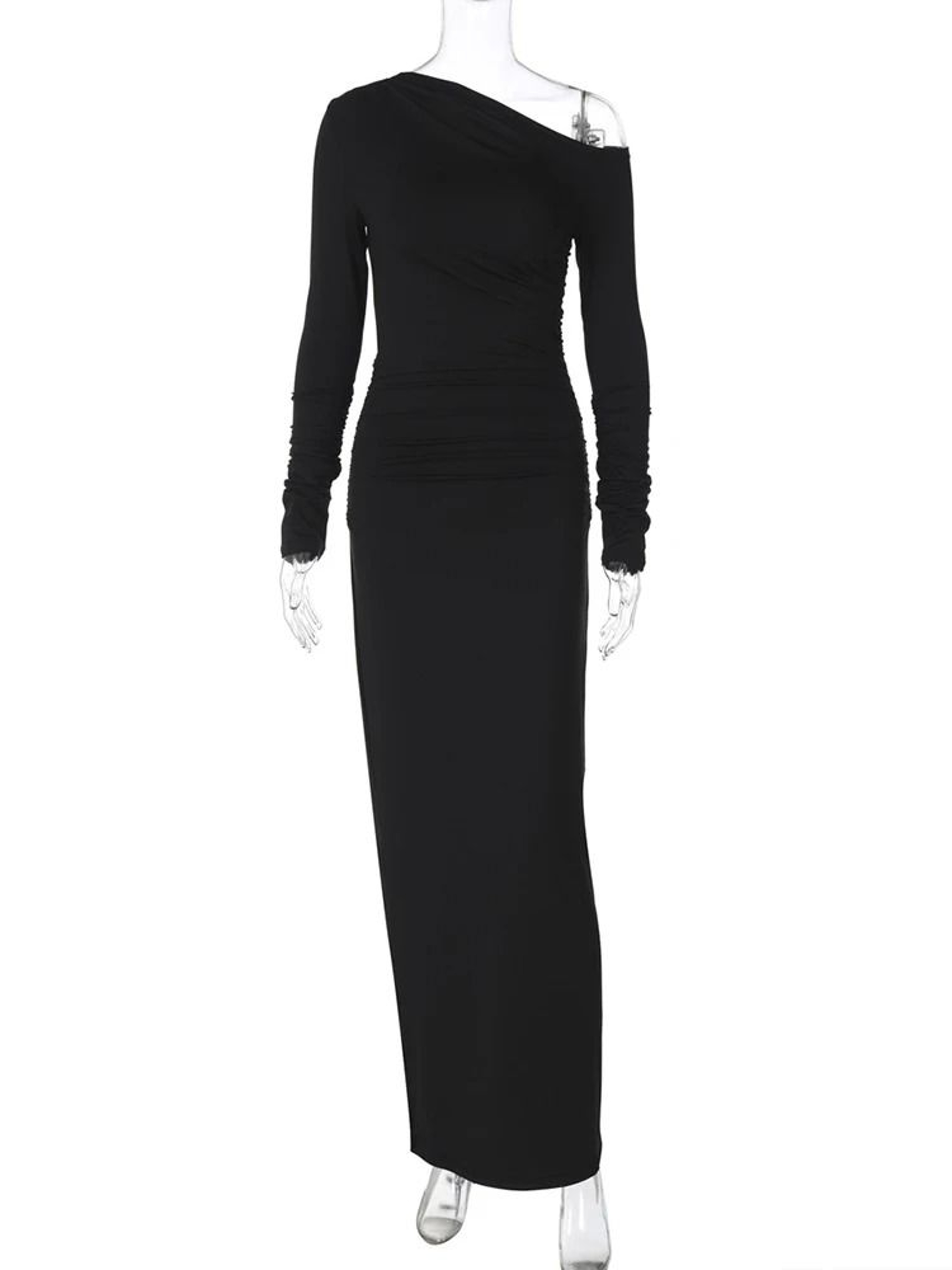 TARUXY White Skew Collar Bodycon Maxi Dress Elegant Long Sleeve Party Dress 2