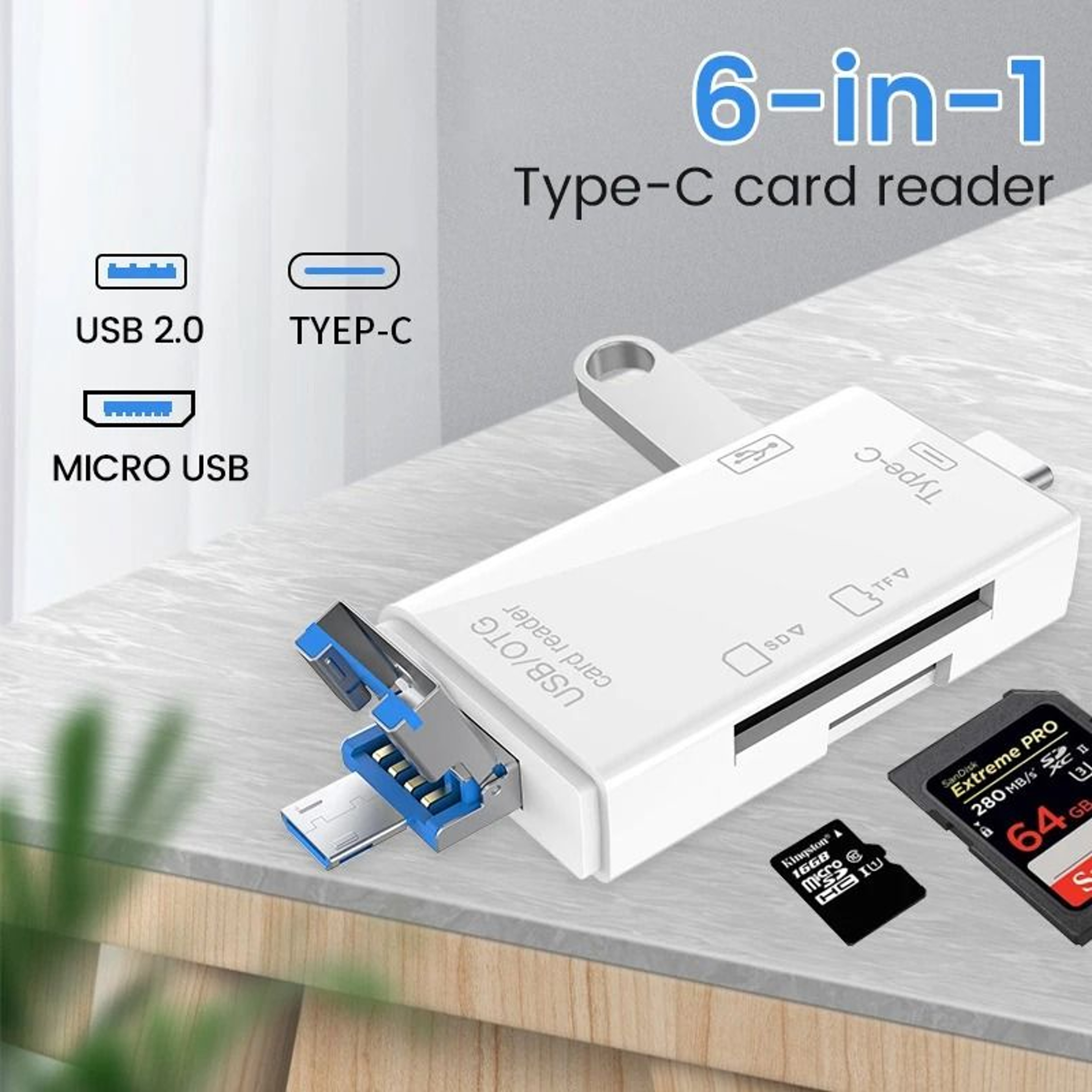 6 In 1 USB C OTG Card Reader Micro SD TF Memory Adapter For Smartphones 4