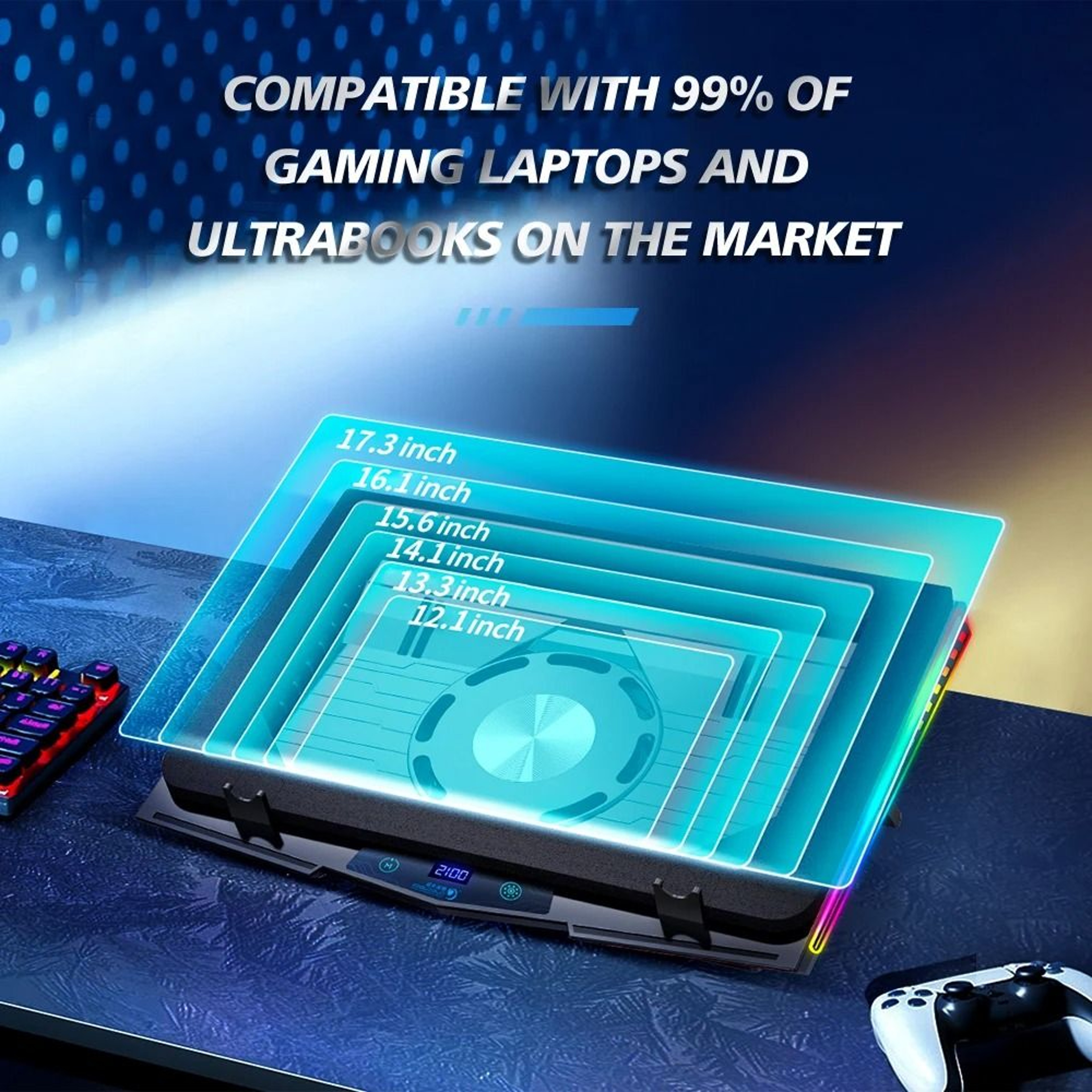 COOLCOLD RGB Laptop Cooling Pad Air Compression Laptop Cooler Stand Ultra Quiet Adjustable Cooling  2