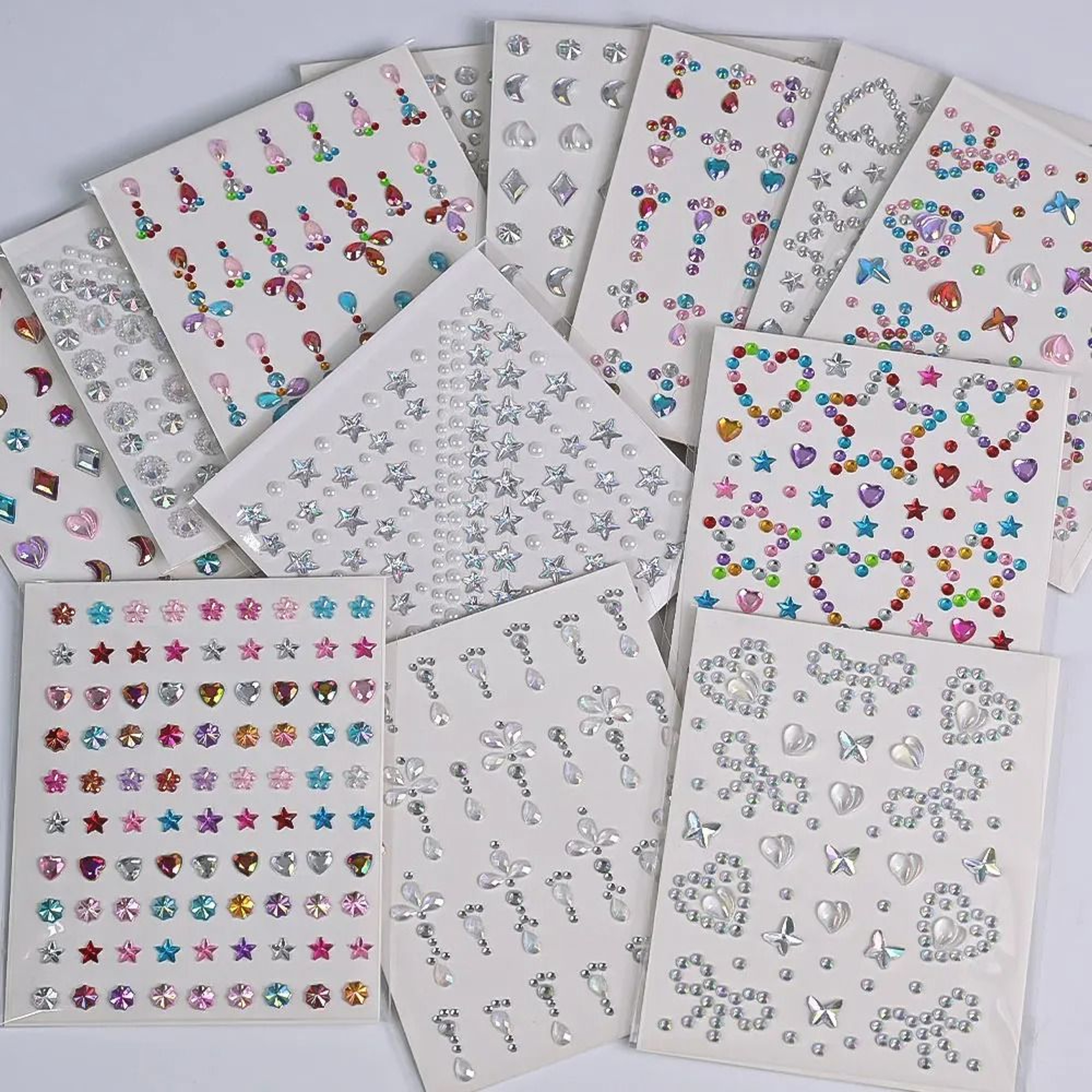 StarGlow Face Gem Stickers Laser Sparkle Rhinestone Face Stickers Stars Heart Moon Makeup Gems 13
