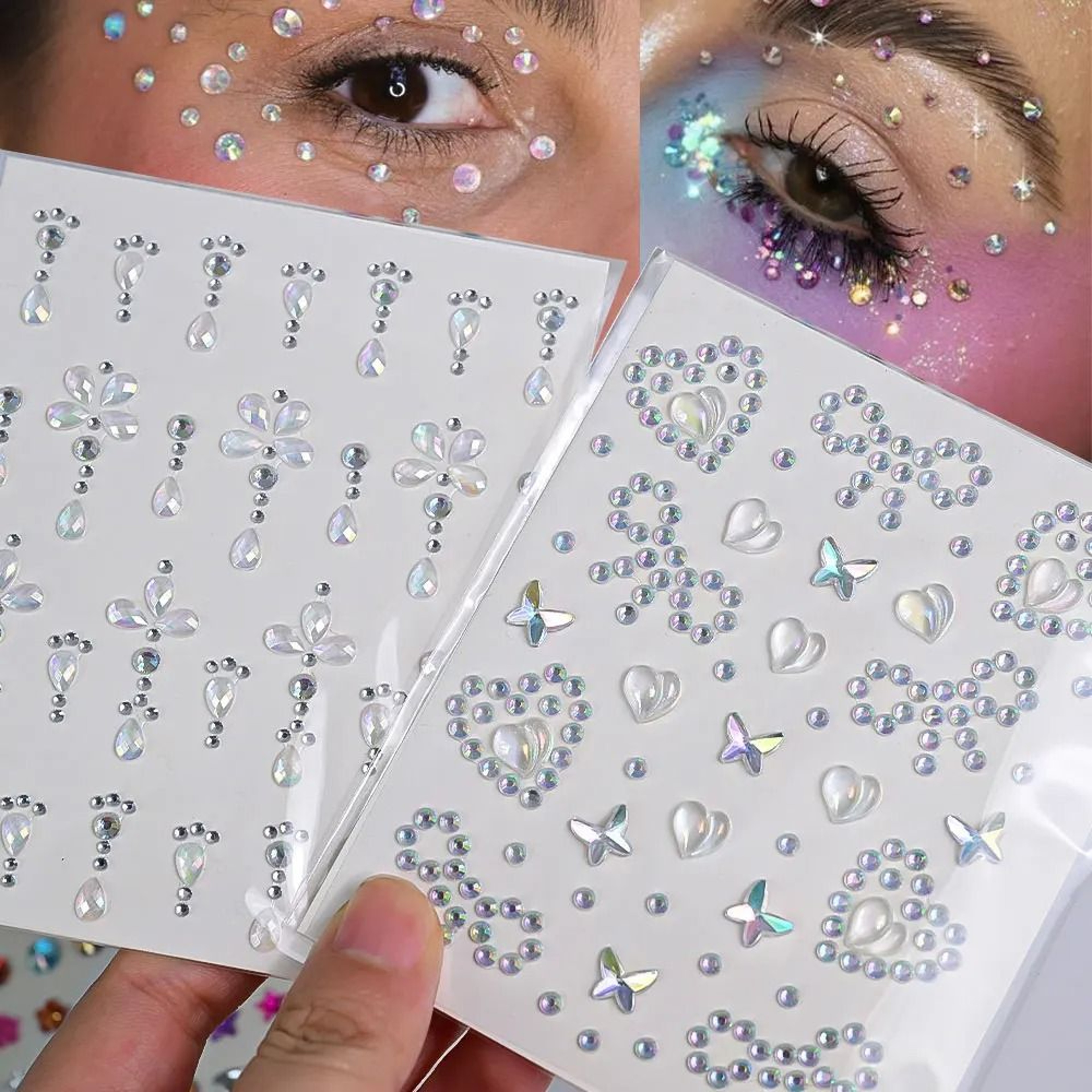 StarGlow Face Gem Stickers Laser Sparkle Rhinestone Face Stickers Stars Heart Moon Makeup Gems 15