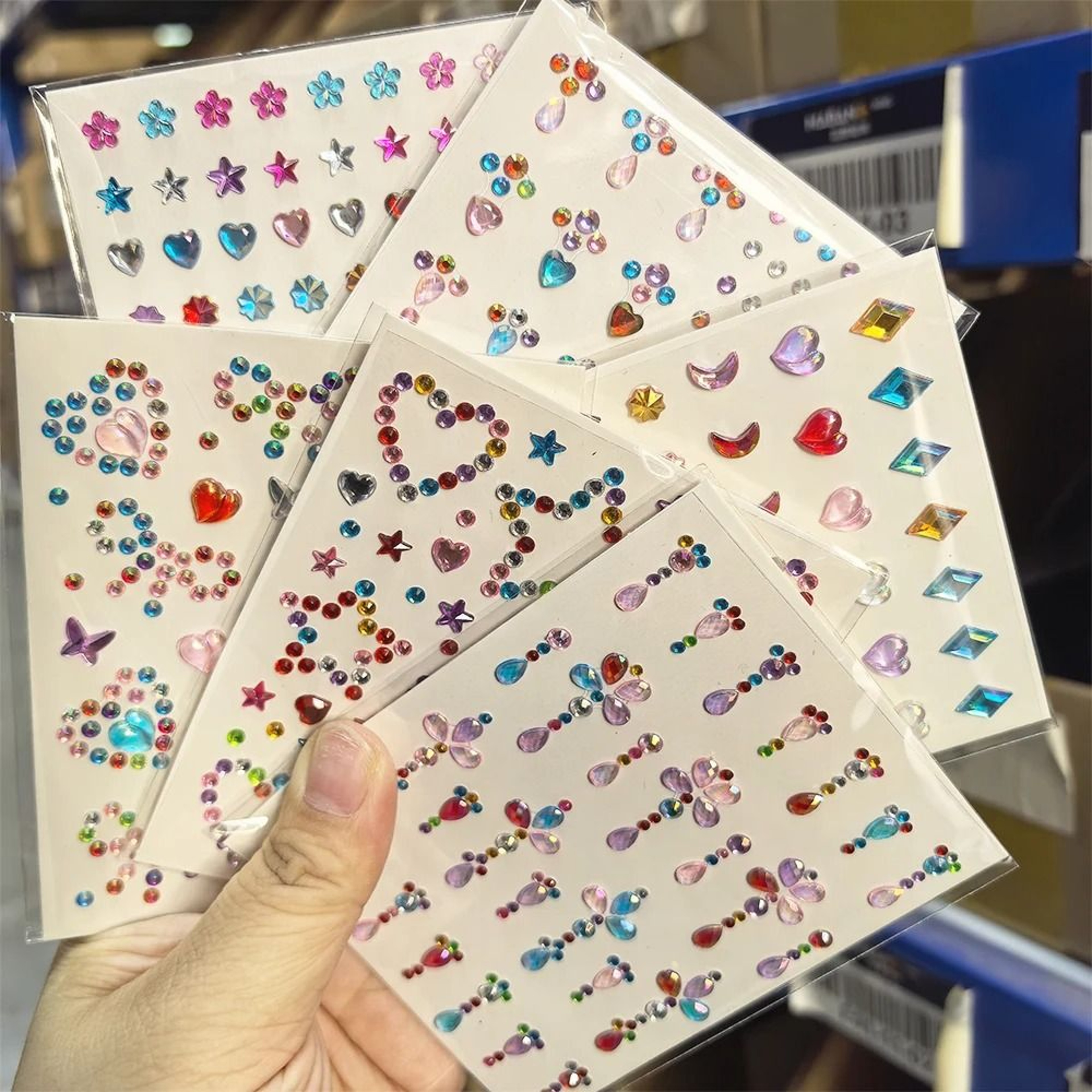 StarGlow Face Gem Stickers Laser Sparkle Rhinestone Face Stickers Stars Heart Moon Makeup Gems 18