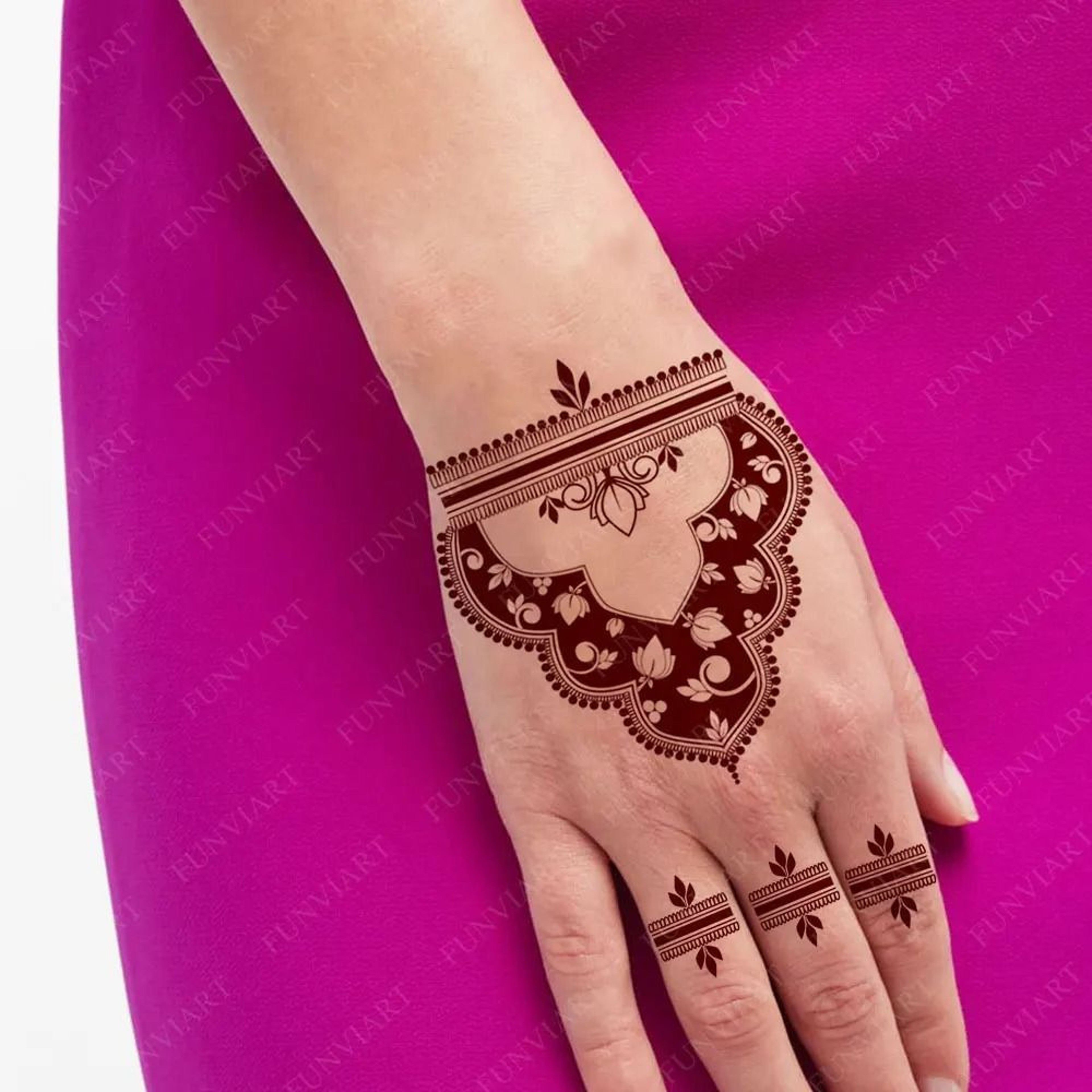 ElegantBloom Henna Tattoo Stickers Brown Temporary Mehndi Tattoos Floral Hand And Foot Body Art 16