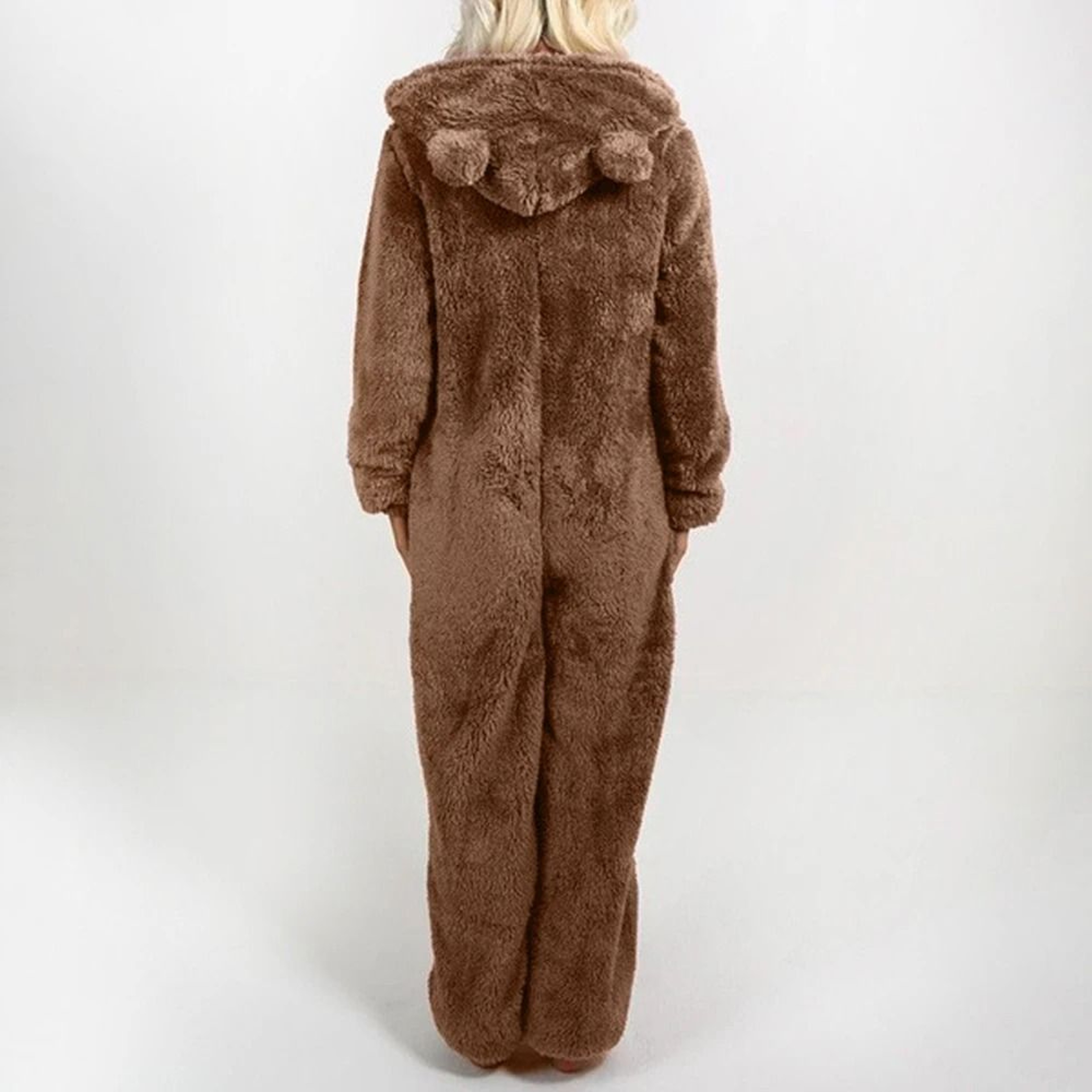 Womens Plush Flannel Pajama Romper Hooded Long Sleeve Winter Sleepwear Onesie 10