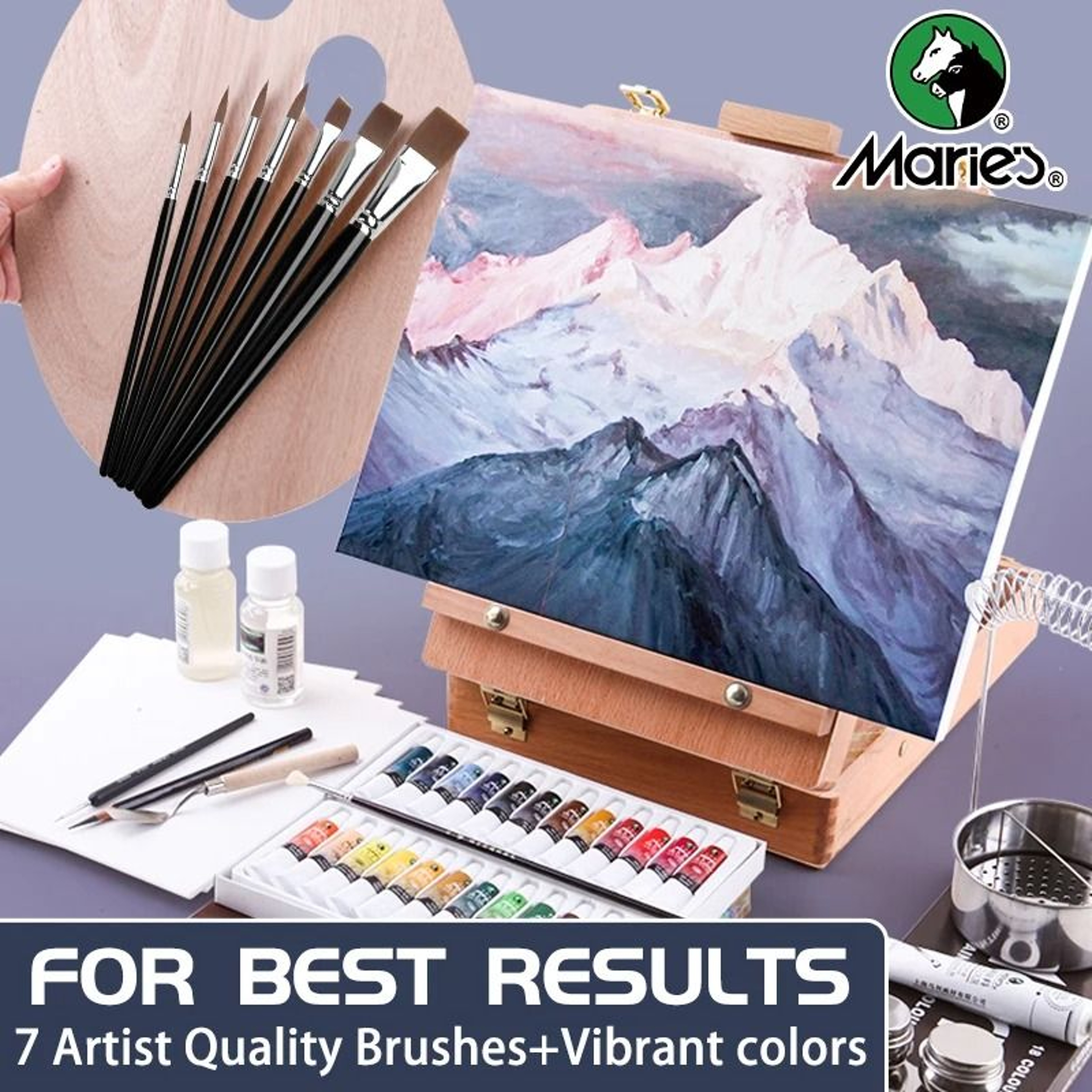 Maries 19 Piece Oil Paint Set With 12 Colors Pigments And 7 Brushes Artist Painting Kit 5