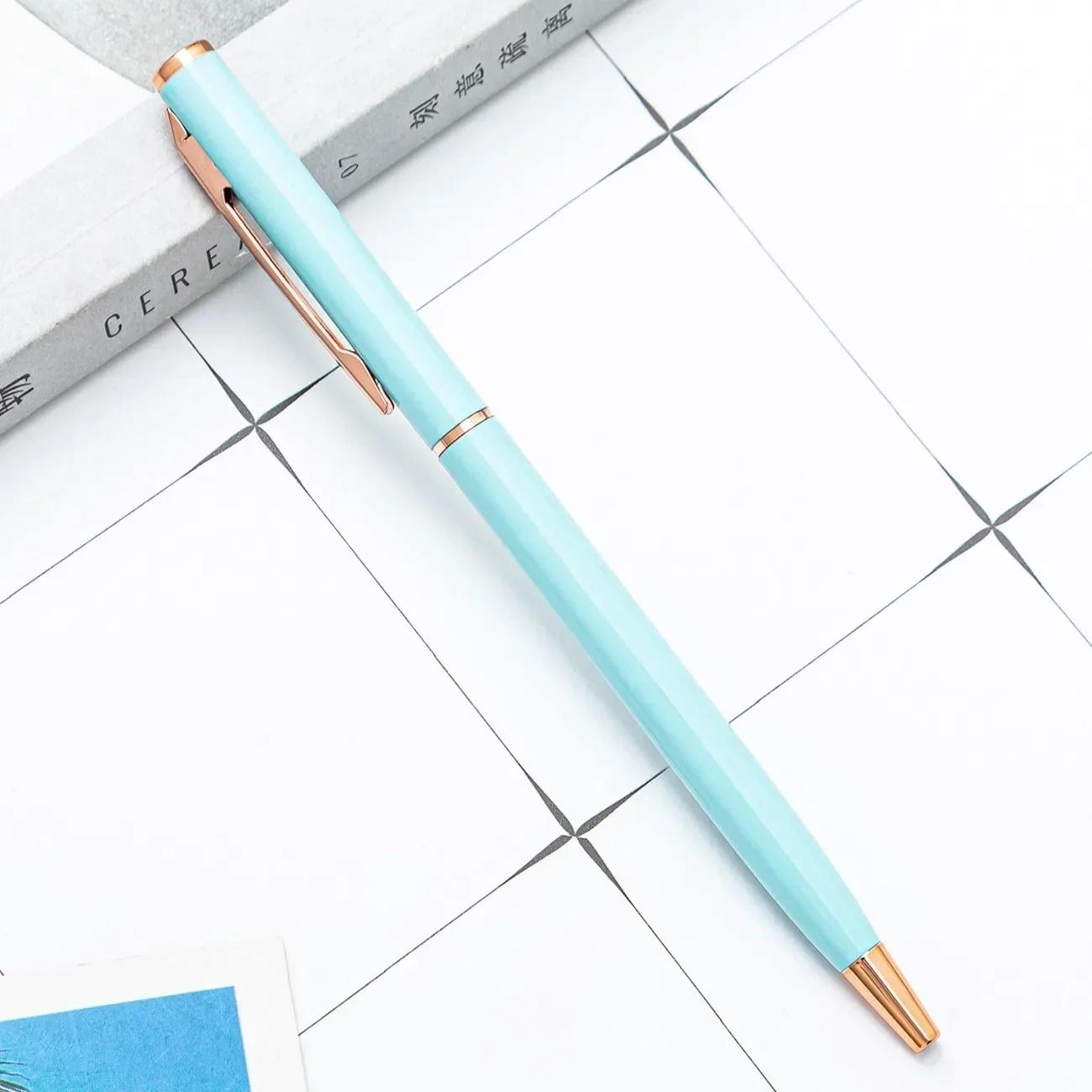 Rose Gold Custom Engraved Ballpoint Pens Slim Metal Personalized Logo Pens Bulk Set 18