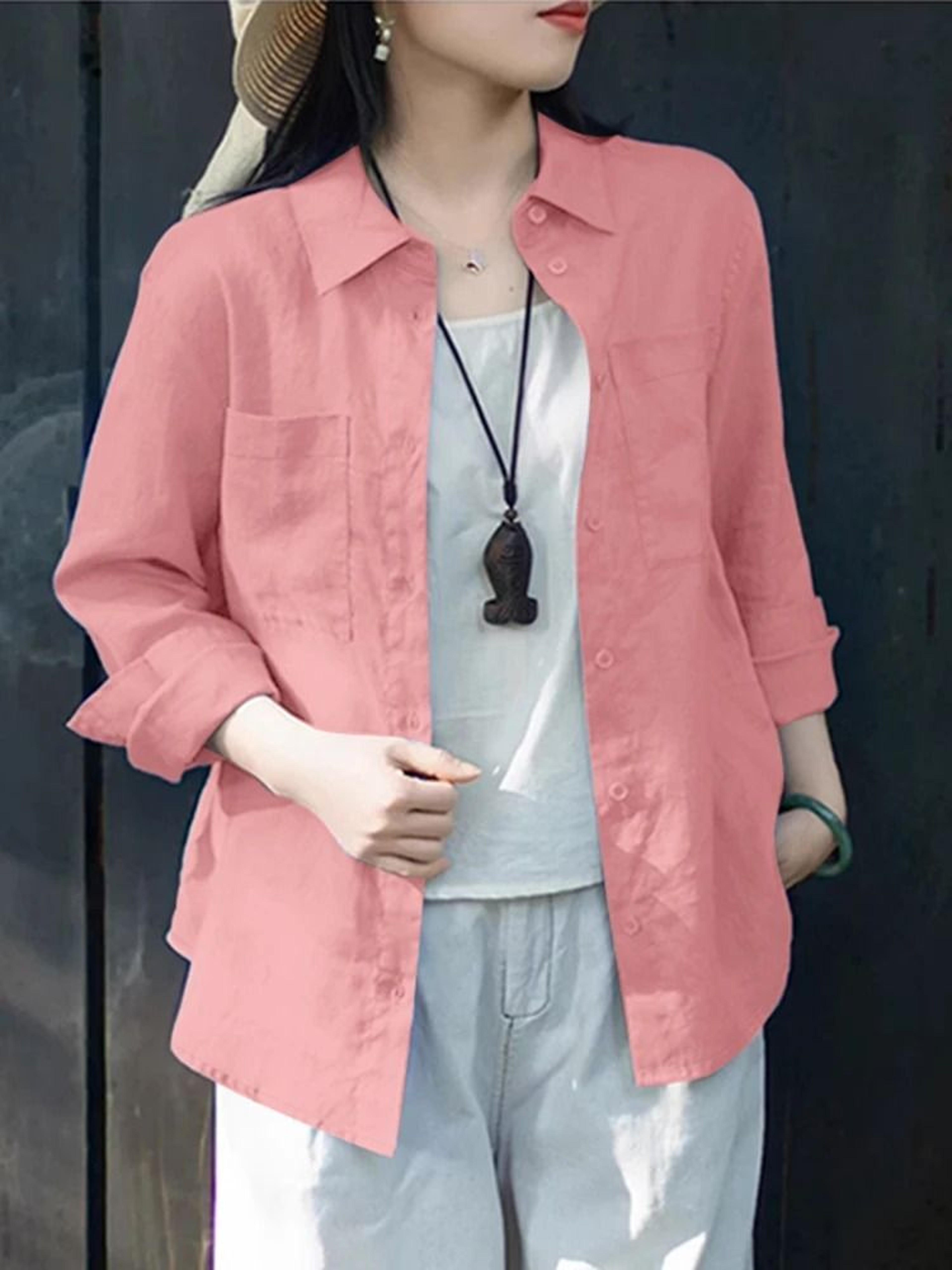 ZANZEA Womens Oversized Button Up Shirt Casual Long Sleeve Cotton Overshirt 1