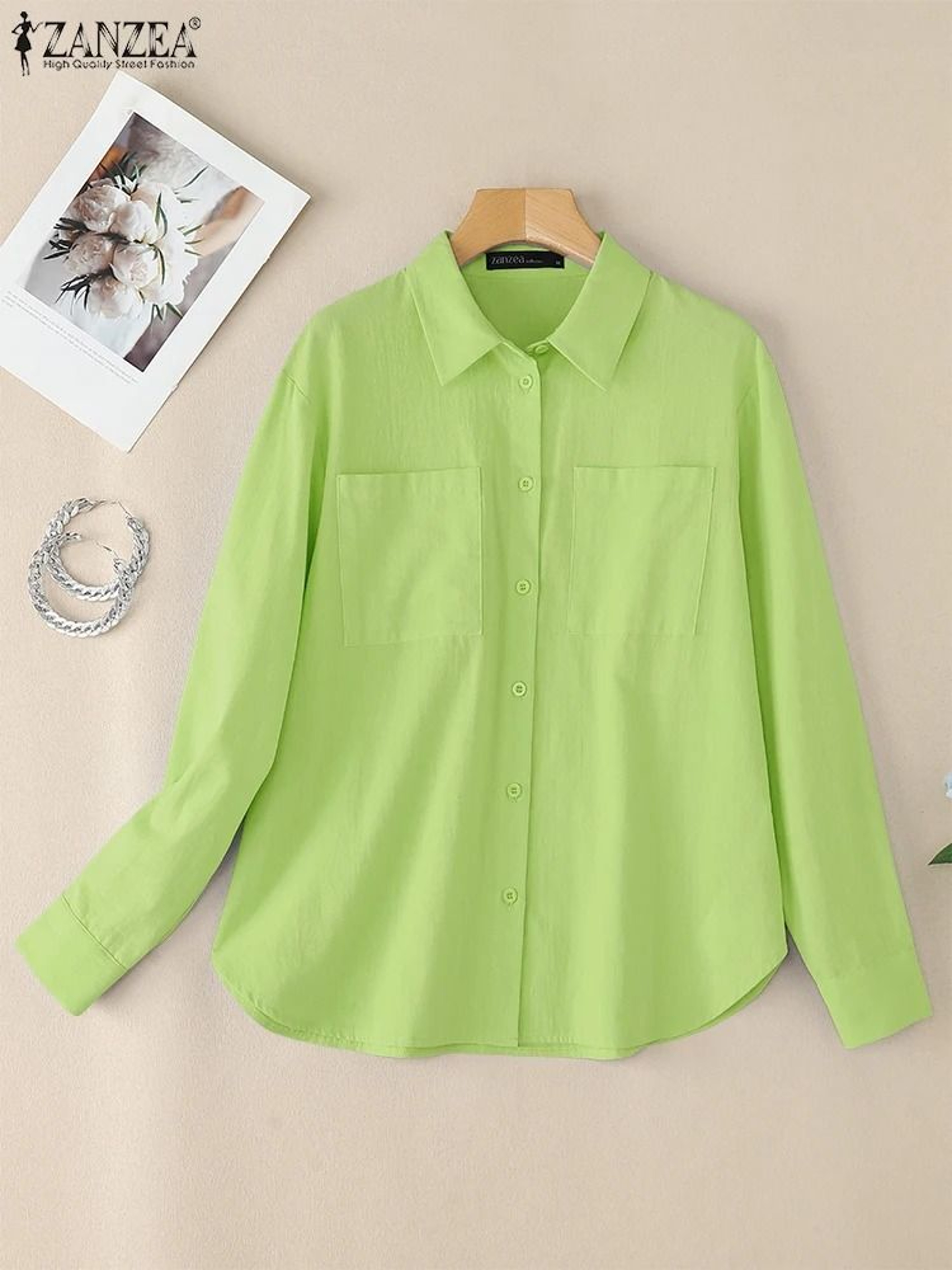 ZANZEA Womens Oversized Button Up Shirt Casual Long Sleeve Cotton Overshirt 10