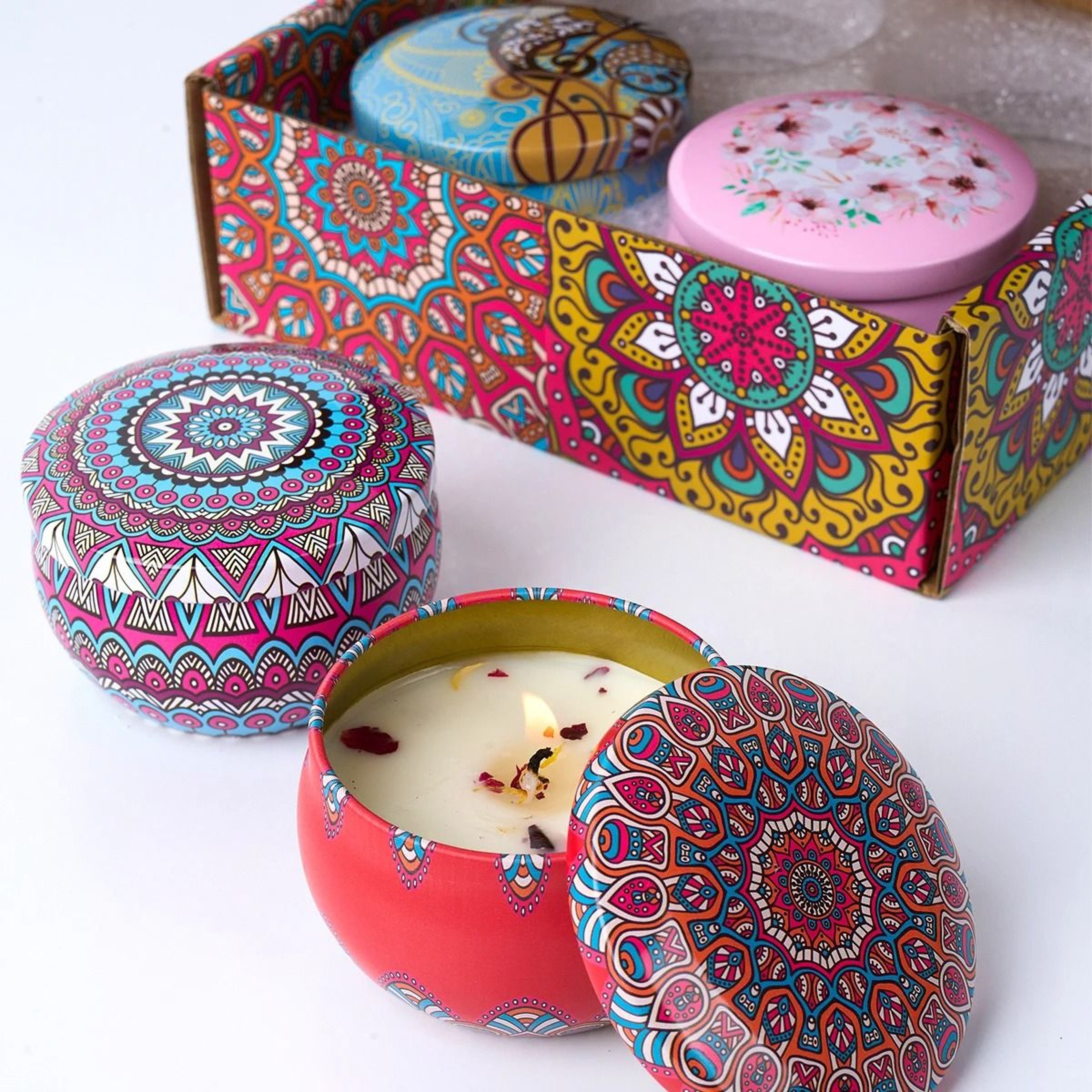 Vintage Scented Candle Gift Set Soy Wax Flower Fragrance Candle Jars For Home Decor 0