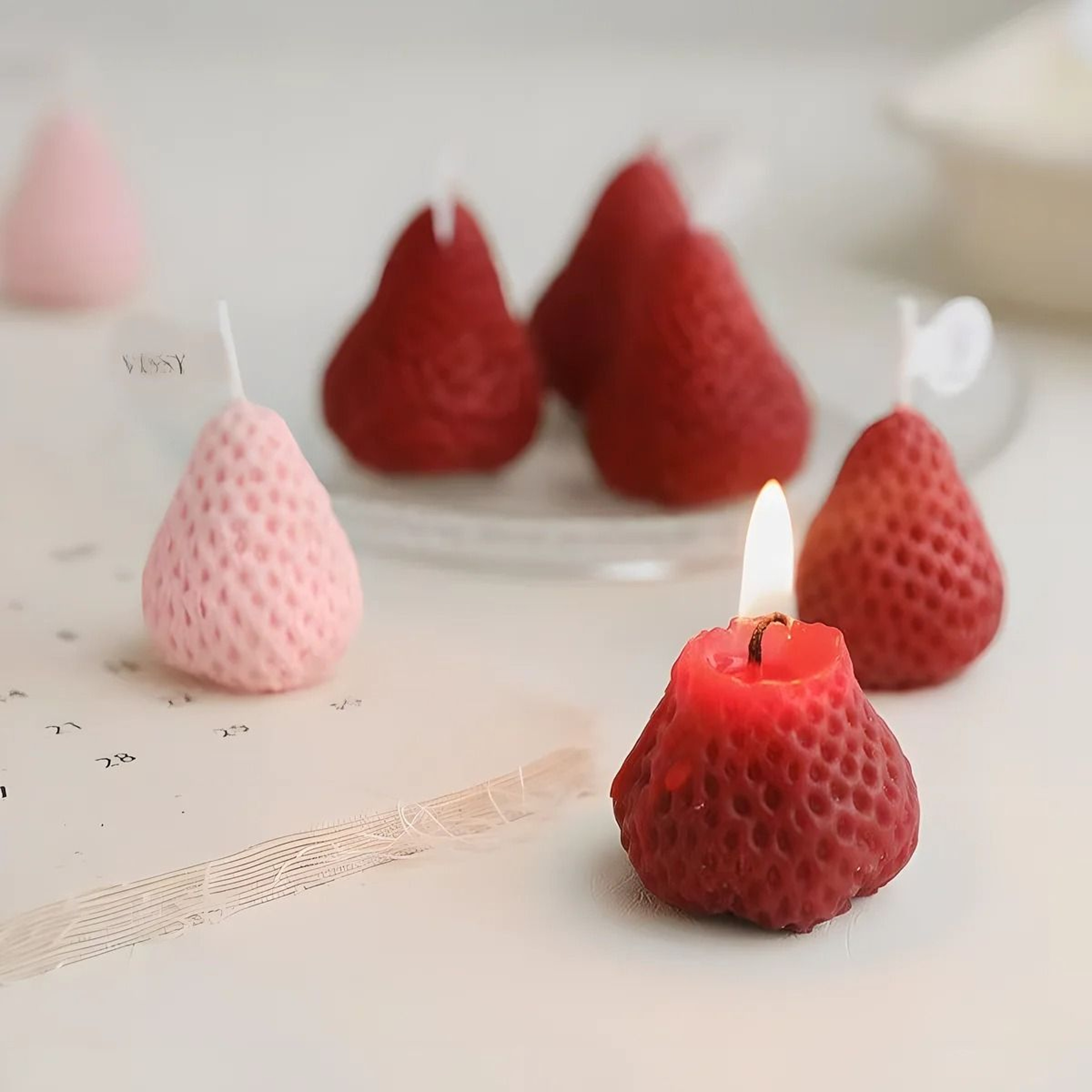 Strawberry Mini Scented Candles Realistic Fruit Aromatherapy Candle Set 3