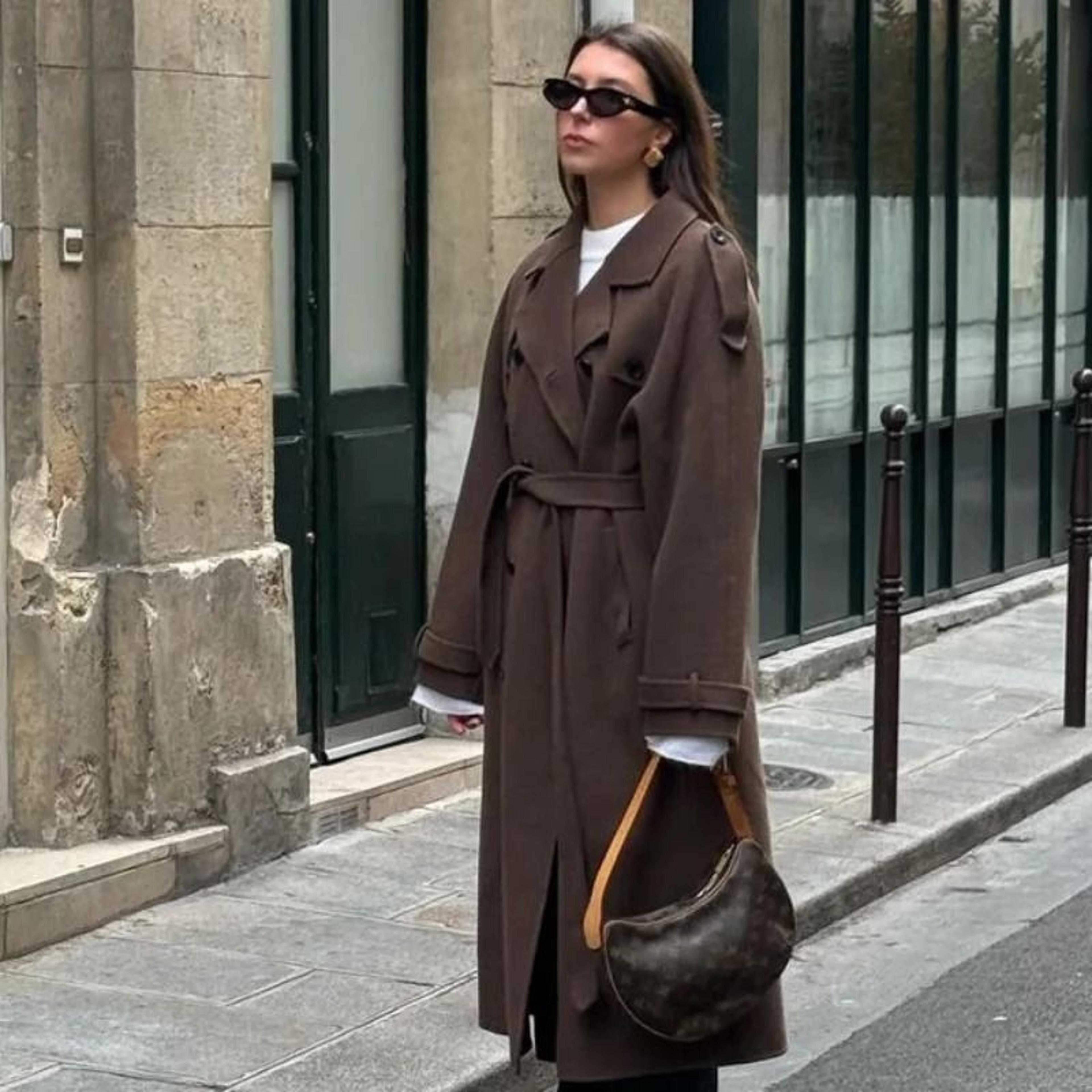 Elegant Womens Grey Belted Wool Coat Double Breasted Long Winter Peacoat 4