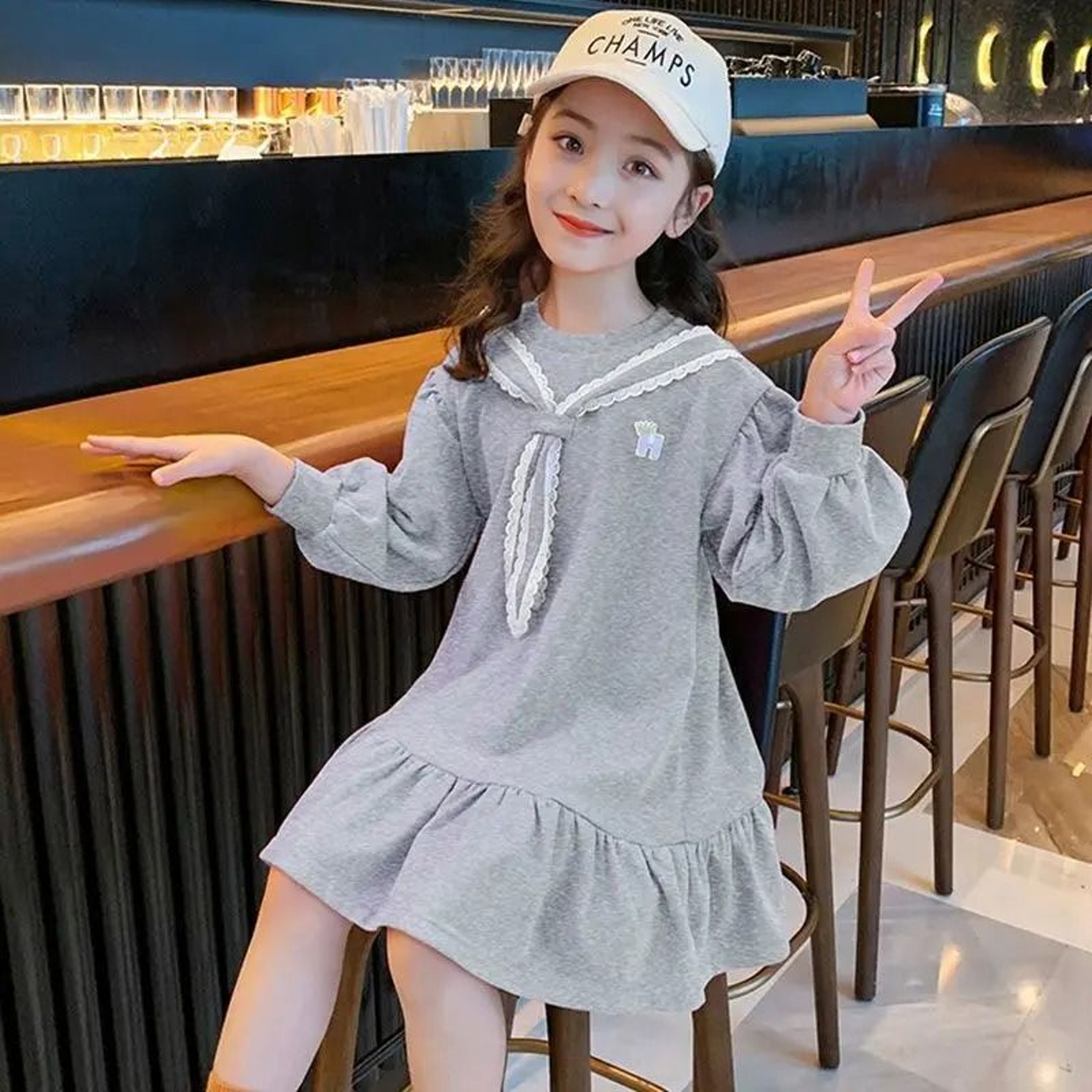 Girls Preppy Princess Dress Long Sleeve Stylish Dress For Kids 4