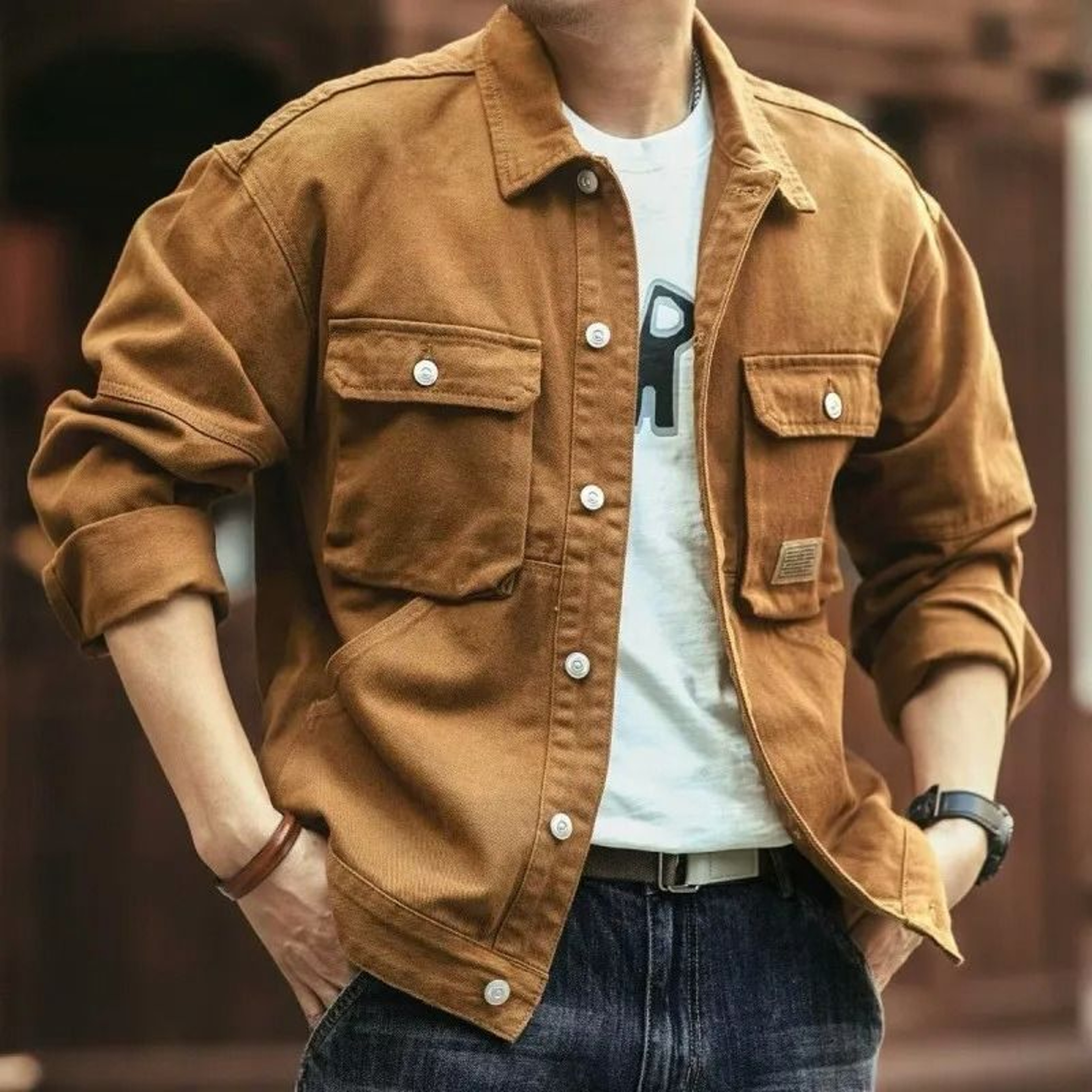Vintage Mens Denim Workwear Jacket Heavyweight Washed French Style Autumn Winter Coat 3
