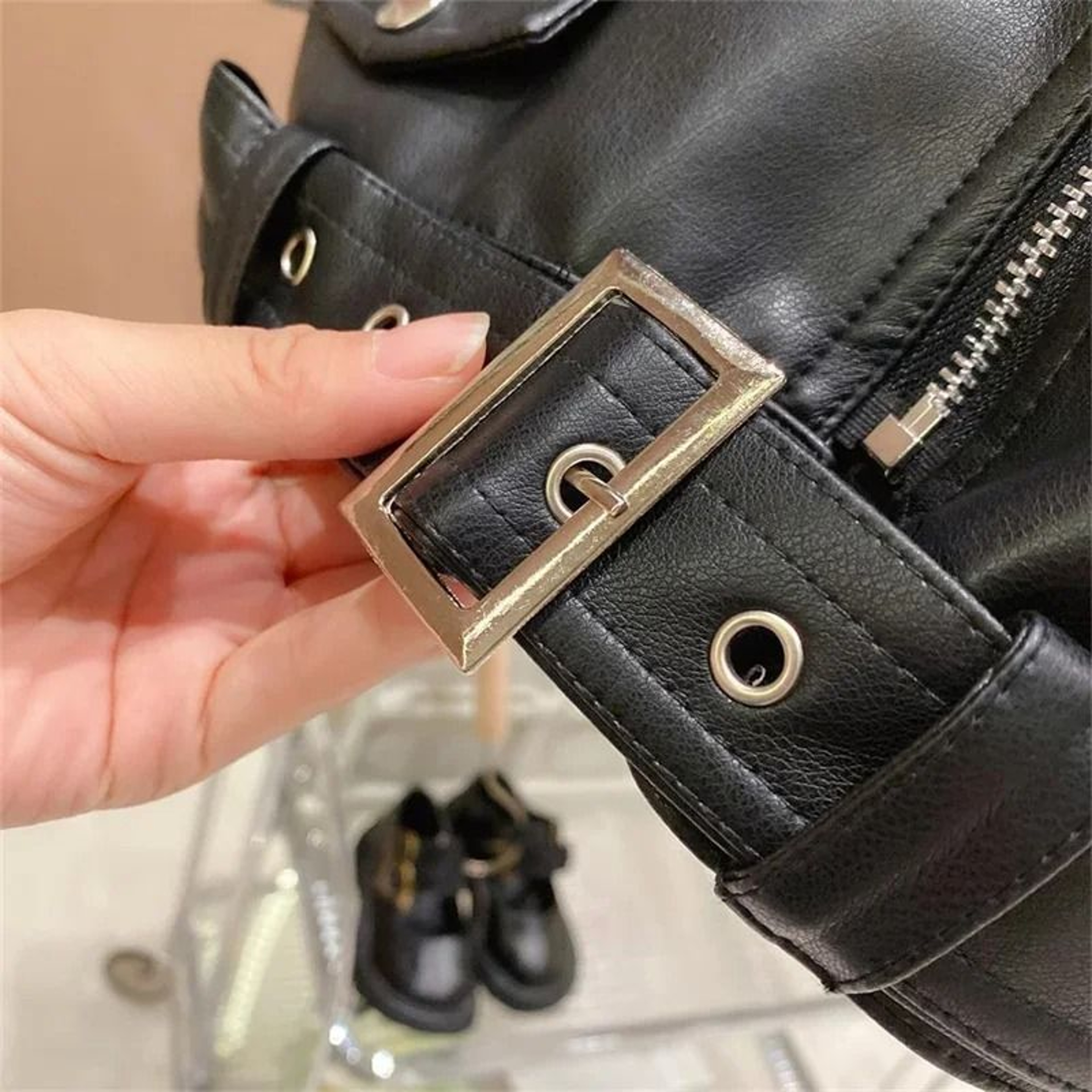 Kids Boys PU Leather Jacket Classic Zipper Motorcycle Style Coat 3