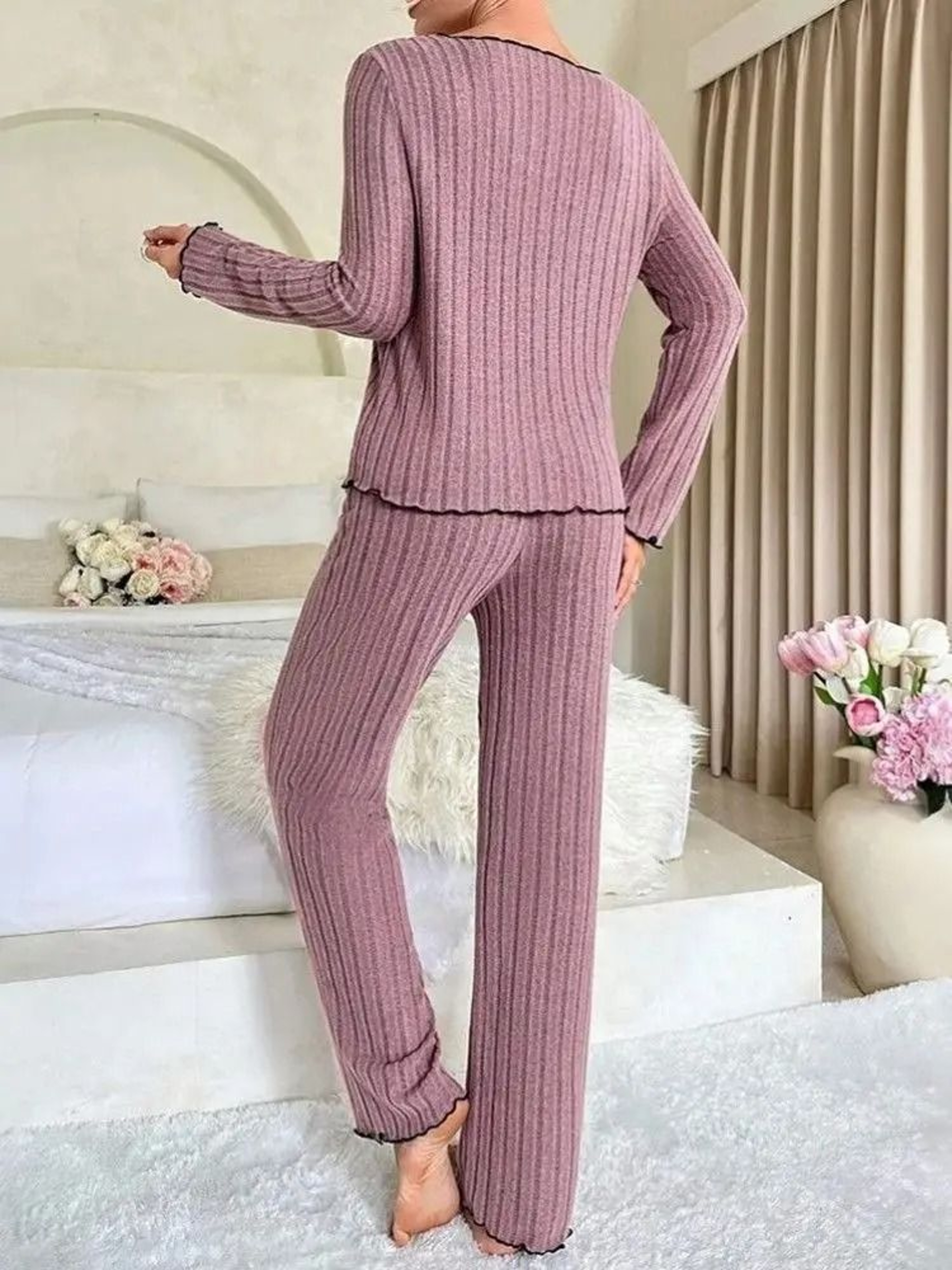 Womens Winter Pajama Set Soft Womens Loungewear Set Cozy 2 Piece Sleepwear 7