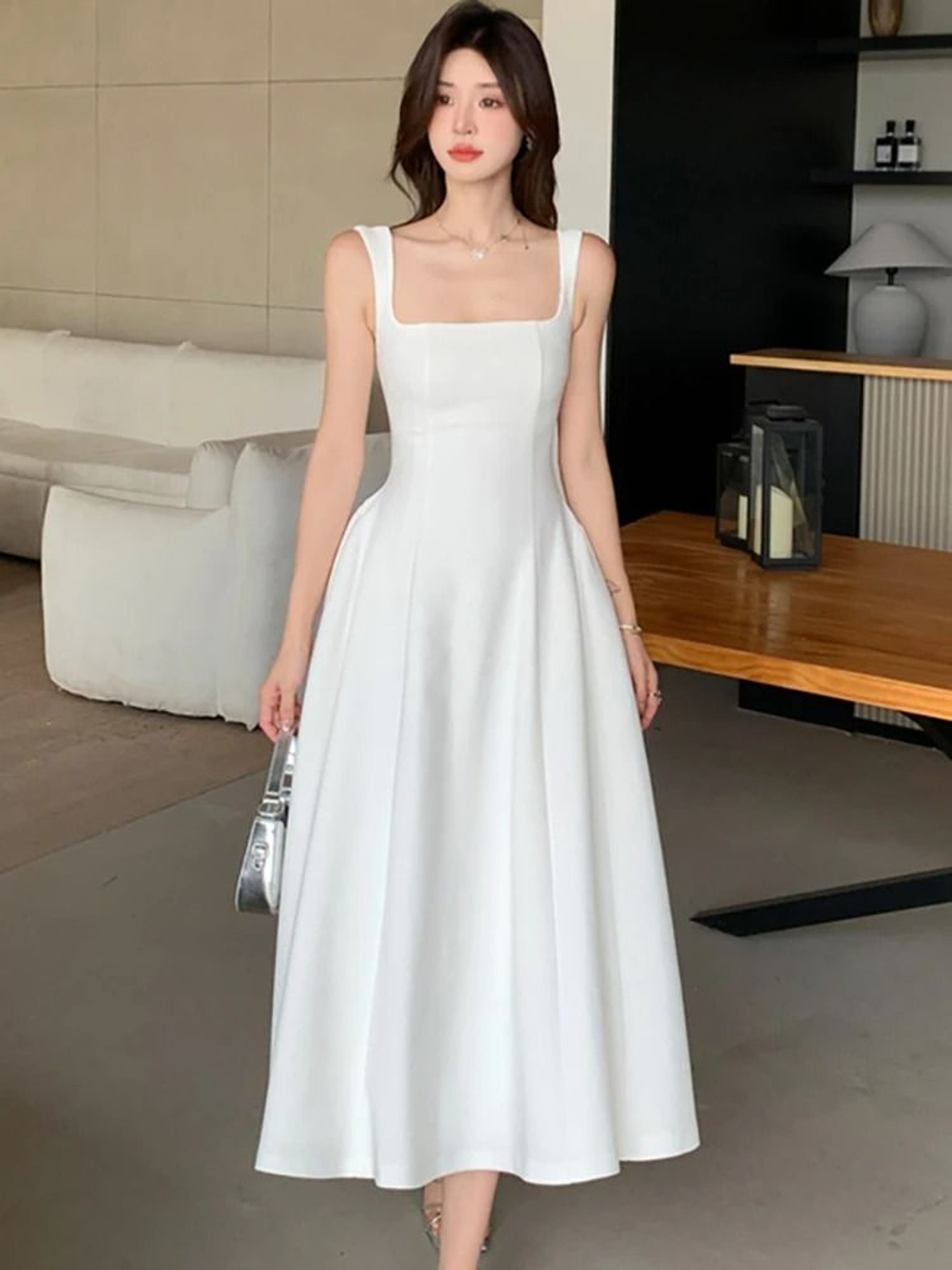 Elegant Square Neck Maxi Dress Womens Summer Party Dress Sleeveless Vintage Style Long Dress 9