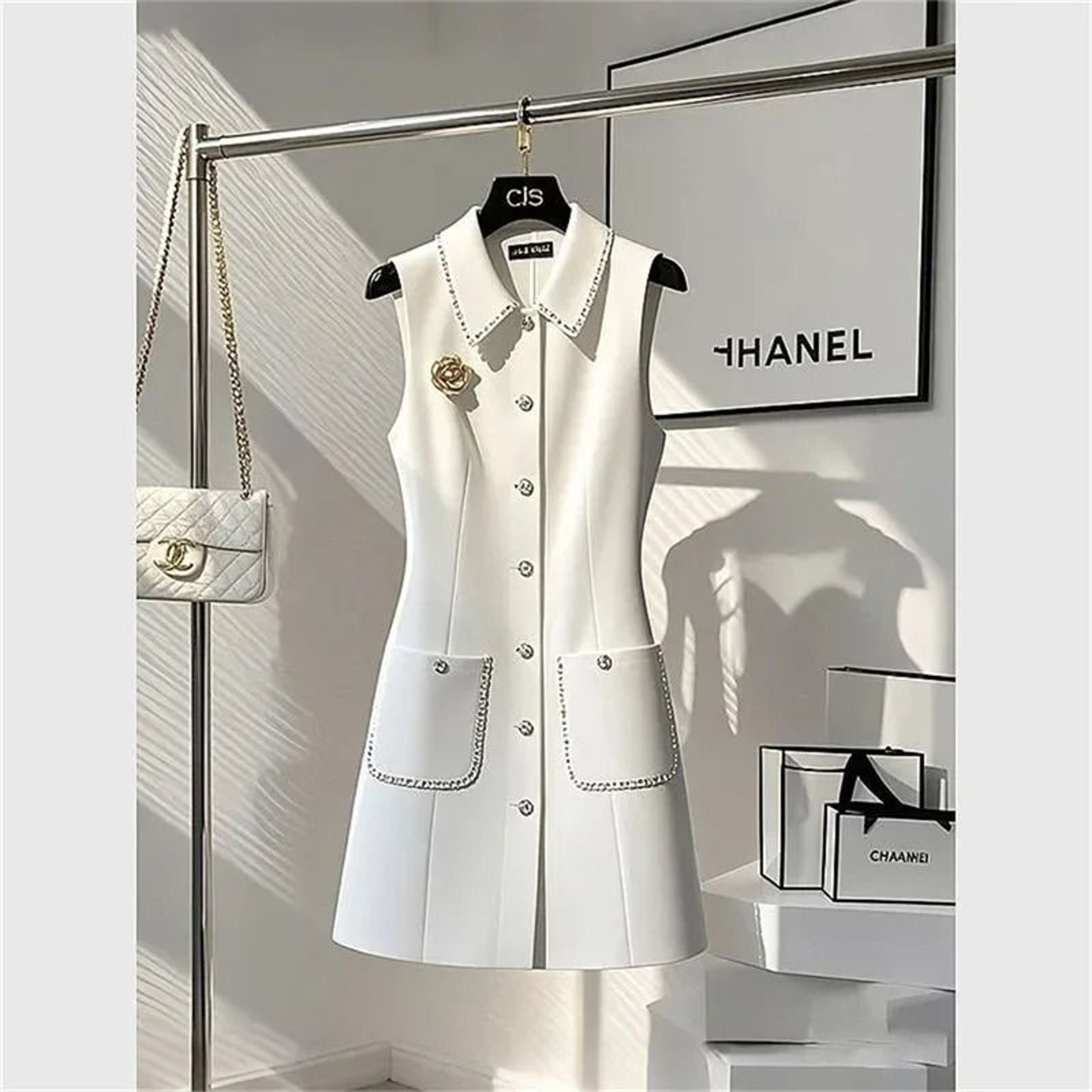 Elegant White Vest Dress French Style Waist Cinched Dress Womens Slim Fit Occasion Dress 6